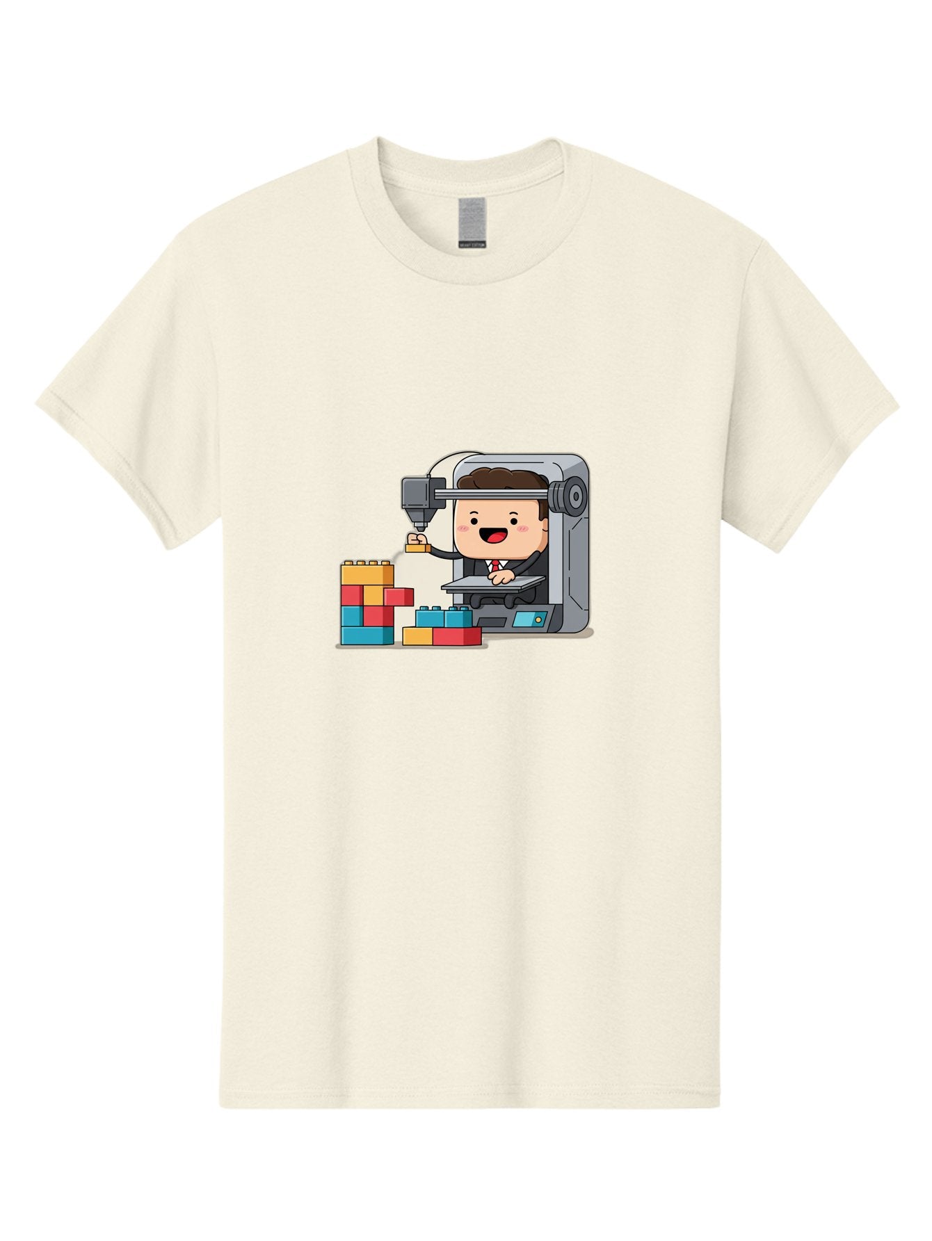 3D-Printing Men'S Graphic Tee, 100% Cotton, Comfortable Casual Summer Wear, Machine Washable, 3D Printing Technology, Additive Manufacturing, Businessman Operating Printer, Colorful Blocks, Construction, Innovation, Rapid Prototyping, Baa054 5