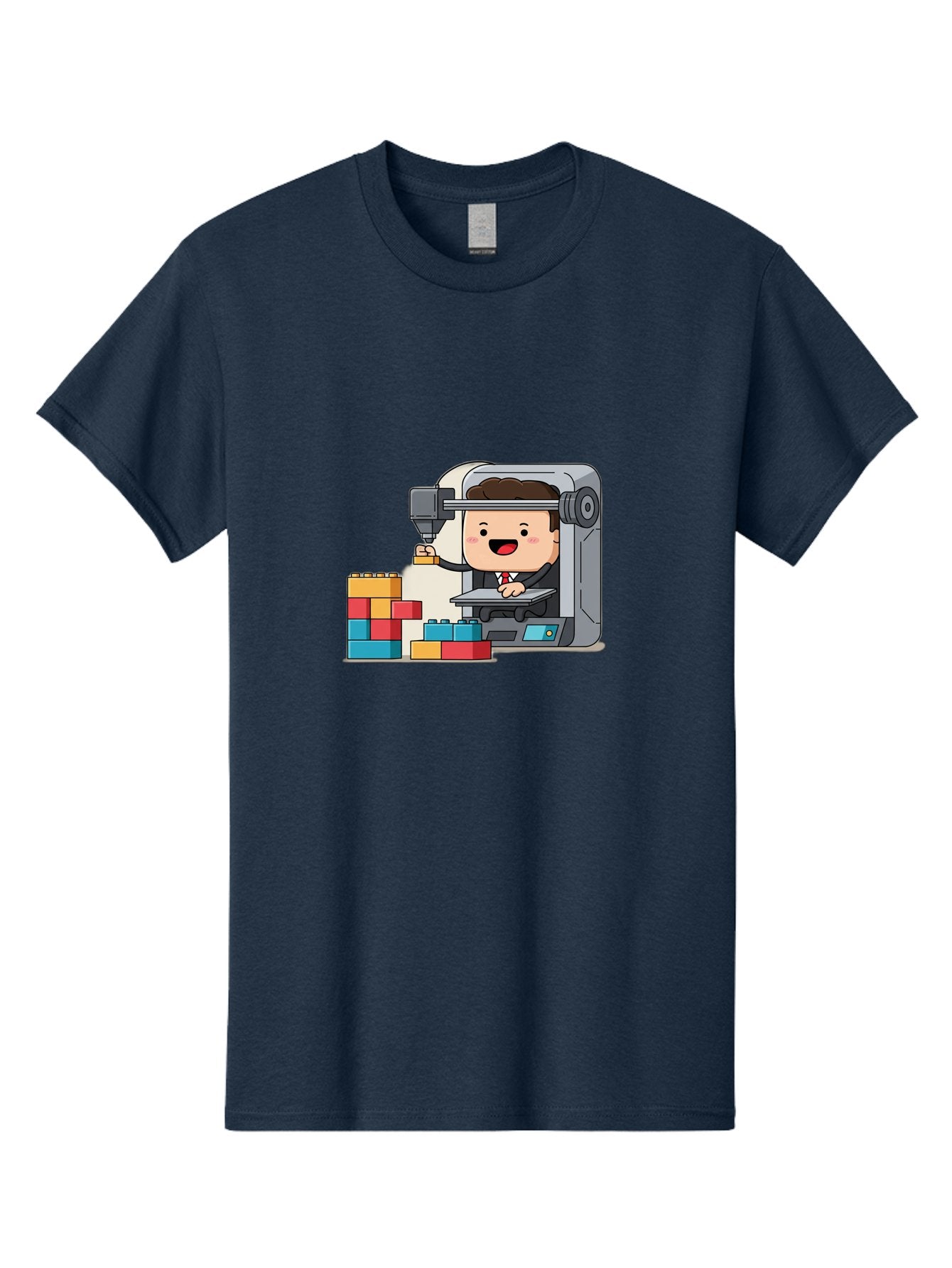 3D-Printing Men'S Graphic Tee, 100% Cotton, Comfortable Casual Summer Wear, Machine Washable, 3D Printing Technology, Additive Manufacturing, Businessman Operating Printer, Colorful Blocks, Construction, Innovation, Rapid Prototyping, Baa054 8