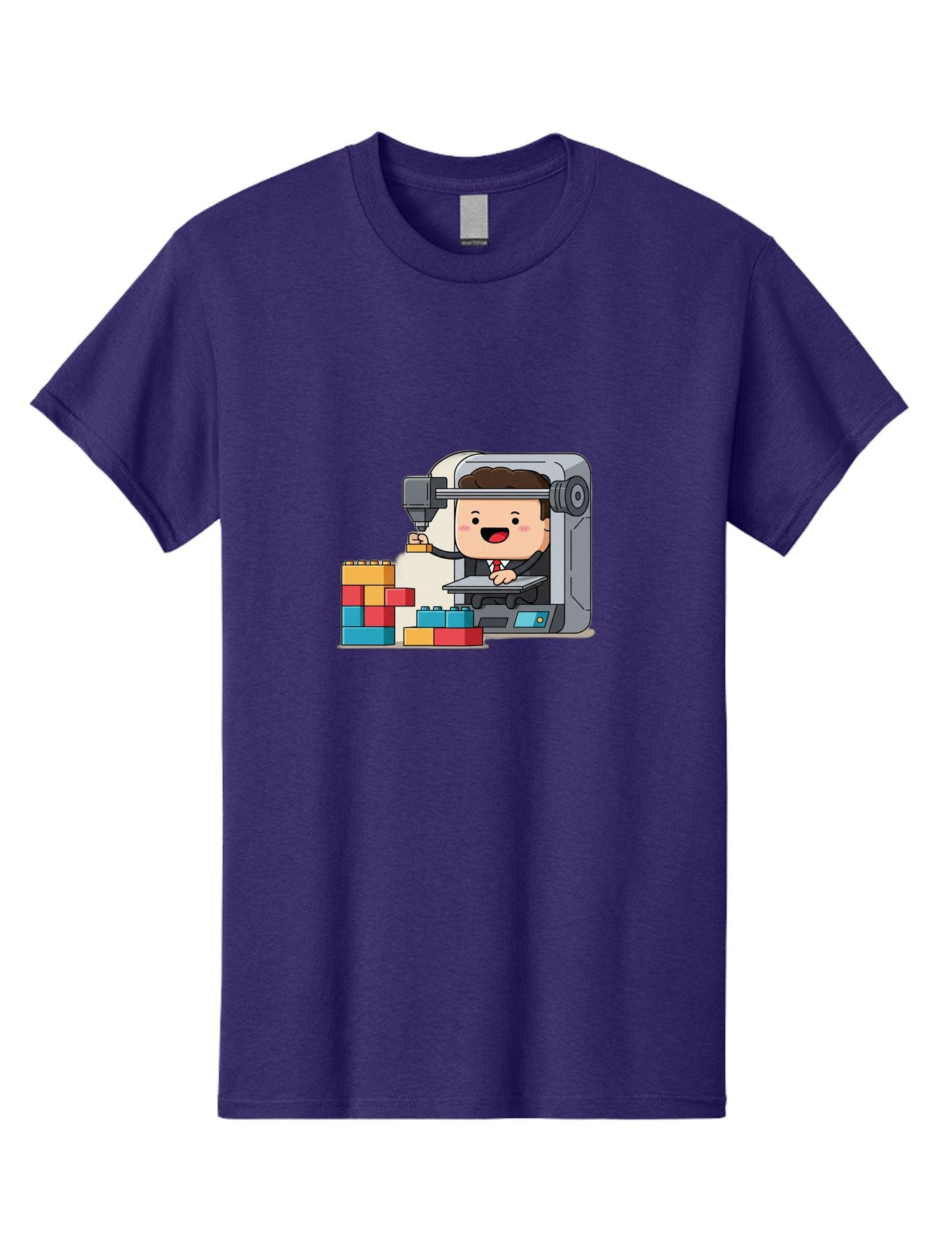 3D-Printing Men'S Graphic Tee, 100% Cotton, Comfortable Casual Summer Wear, Machine Washable, 3D Printing Technology, Additive Manufacturing, Businessman Operating Printer, Colorful Blocks, Construction, Innovation, Rapid Prototyping, Baa054 11