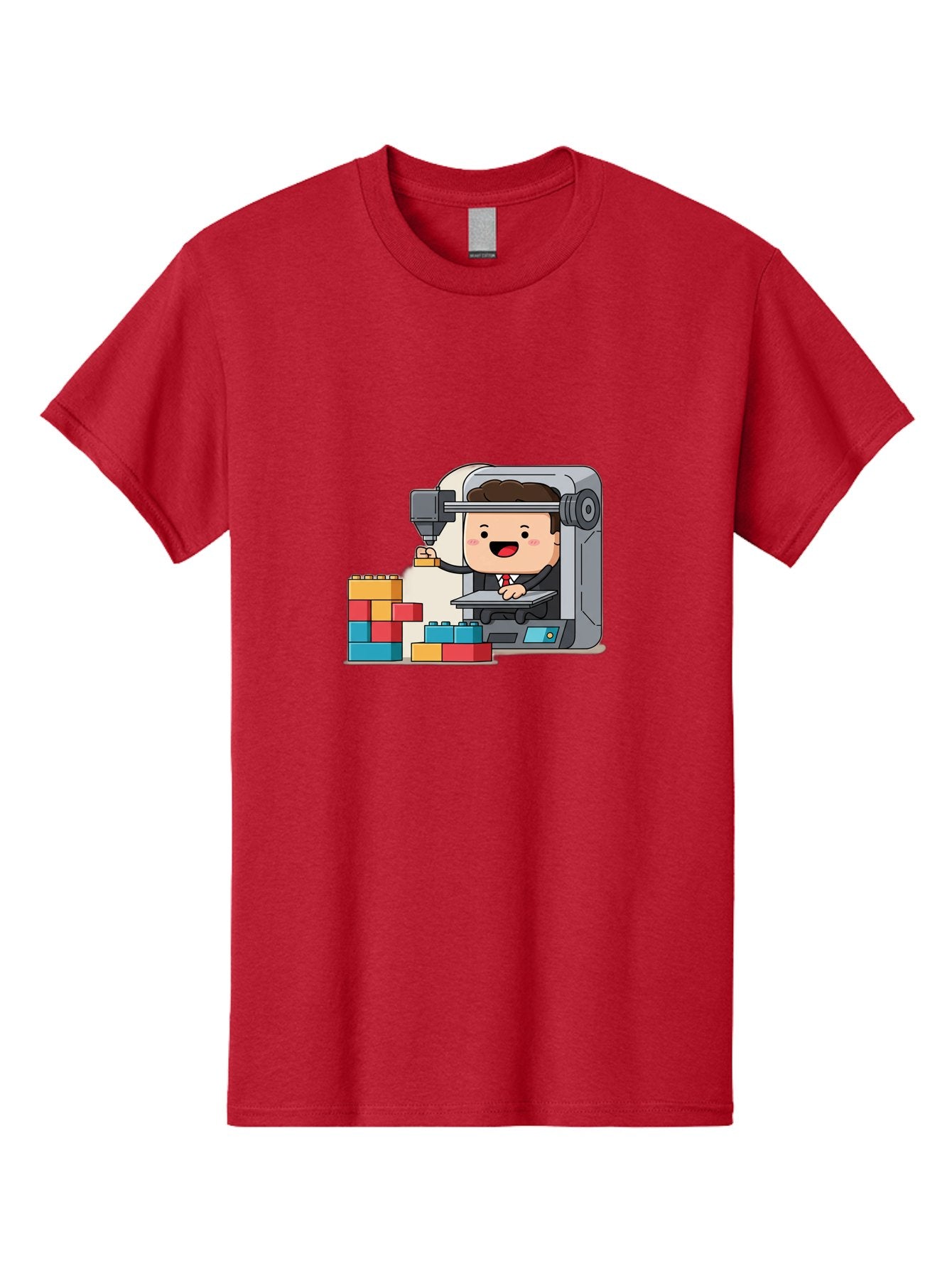 3D-Printing Men'S Graphic Tee, 100% Cotton, Comfortable Casual Summer Wear, Machine Washable, 3D Printing Technology, Additive Manufacturing, Businessman Operating Printer, Colorful Blocks, Construction, Innovation, Rapid Prototyping, Baa054 10