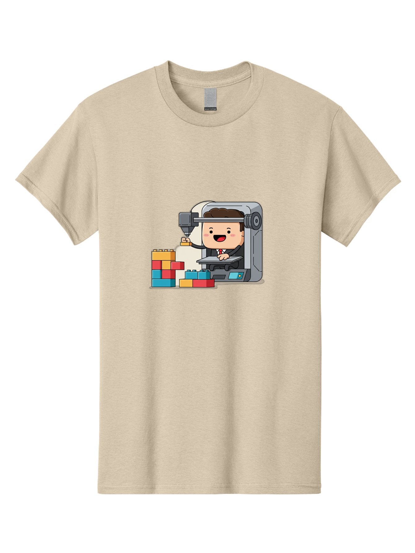 3D-Printing Men'S Graphic Tee, 100% Cotton, Comfortable Casual Summer Wear, Machine Washable, 3D Printing Technology, Additive Manufacturing, Businessman Operating Printer, Colorful Blocks, Construction, Innovation, Rapid Prototyping, Baa054 13