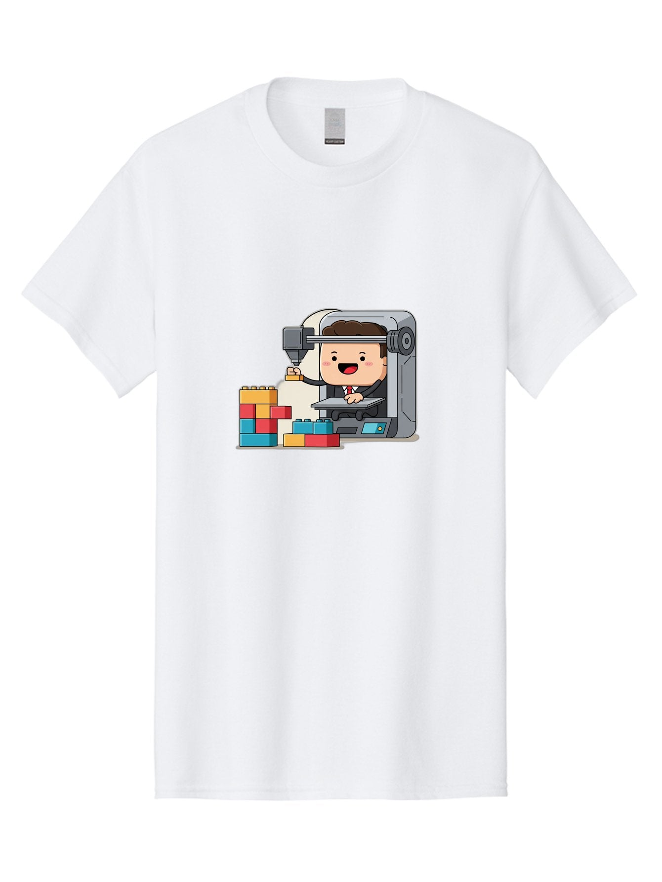 3D-Printing Men'S Graphic Tee, 100% Cotton, Comfortable Casual Summer Wear, Machine Washable, 3D Printing Technology, Additive Manufacturing, Businessman Operating Printer, Colorful Blocks, Construction, Innovation, Rapid Prototyping, Baa054 4