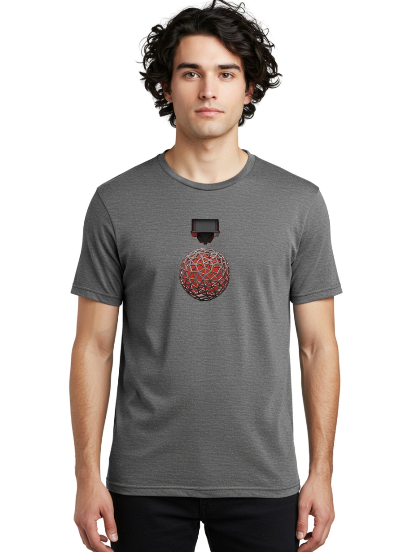 3D-Scanner Men'S Graphic Tee, 100% Cotton, Comfortable Casual Summer Wear, Machine Washable, 3D Scanning Technology, Digital Rendering, Geometric Shapes, Red Sphere, Metallic Framework, Futuristic Design, Precision Engineering, Baa055 22