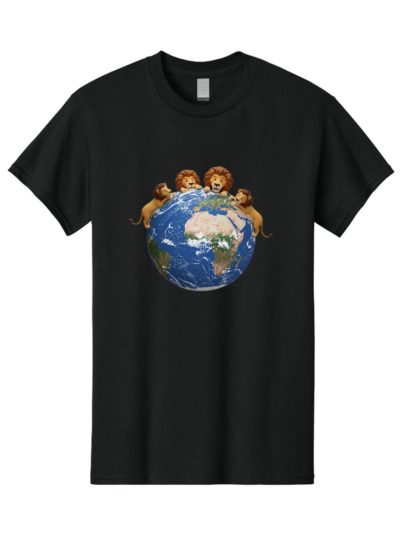 4-Lions-Holding-Globe Men'S Graphic Tee, 100% Cotton, Comfortable Casual Summer Wear, Machine Washable, Lions Holding The World, Global Unity, Conservation Efforts, Wildlife Protection, Earth, Lions Together, Global Awareness Baa056 12