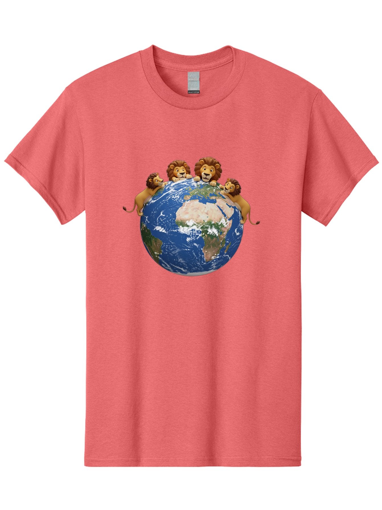 4-Lions-Holding-Globe Men'S Graphic Tee, 100% Cotton, Comfortable Casual Summer Wear, Machine Washable, Lions Holding The World, Global Unity, Conservation Efforts, Wildlife Protection, Earth, Lions Together, Global Awareness Baa056 5