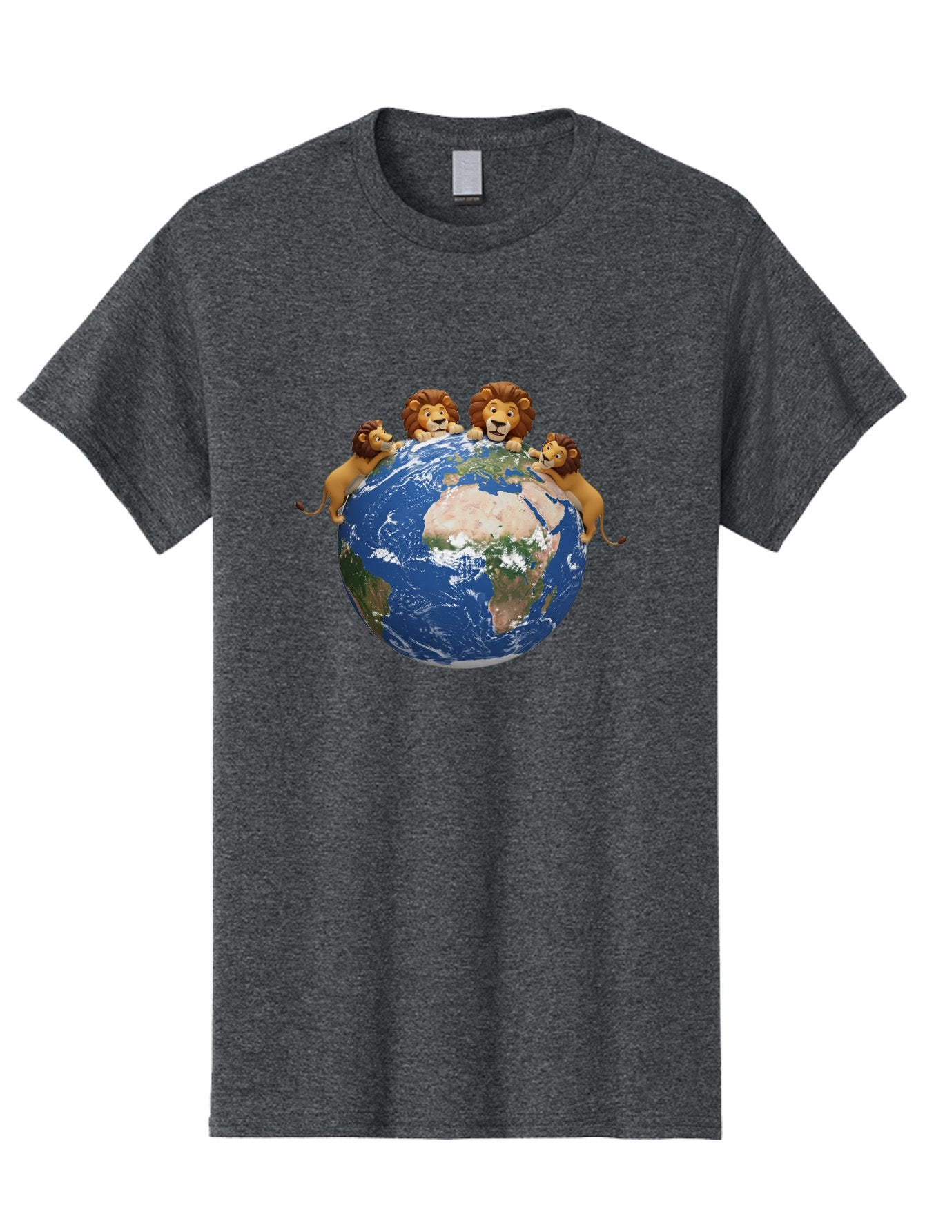 4-Lions-Holding-Globe Men'S Graphic Tee, 100% Cotton, Comfortable Casual Summer Wear, Machine Washable, Lions Holding The World, Global Unity, Conservation Efforts, Wildlife Protection, Earth, Lions Together, Global Awareness Baa056 13
