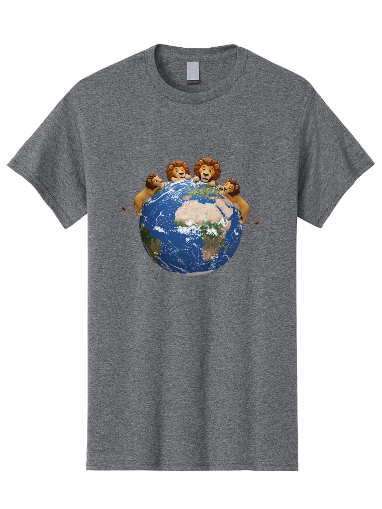 4-Lions-Holding-Globe Men'S Graphic Tee, 100% Cotton, Comfortable Casual Summer Wear, Machine Washable, Lions Holding The World, Global Unity, Conservation Efforts, Wildlife Protection, Earth, Lions Together, Global Awareness Baa056 15