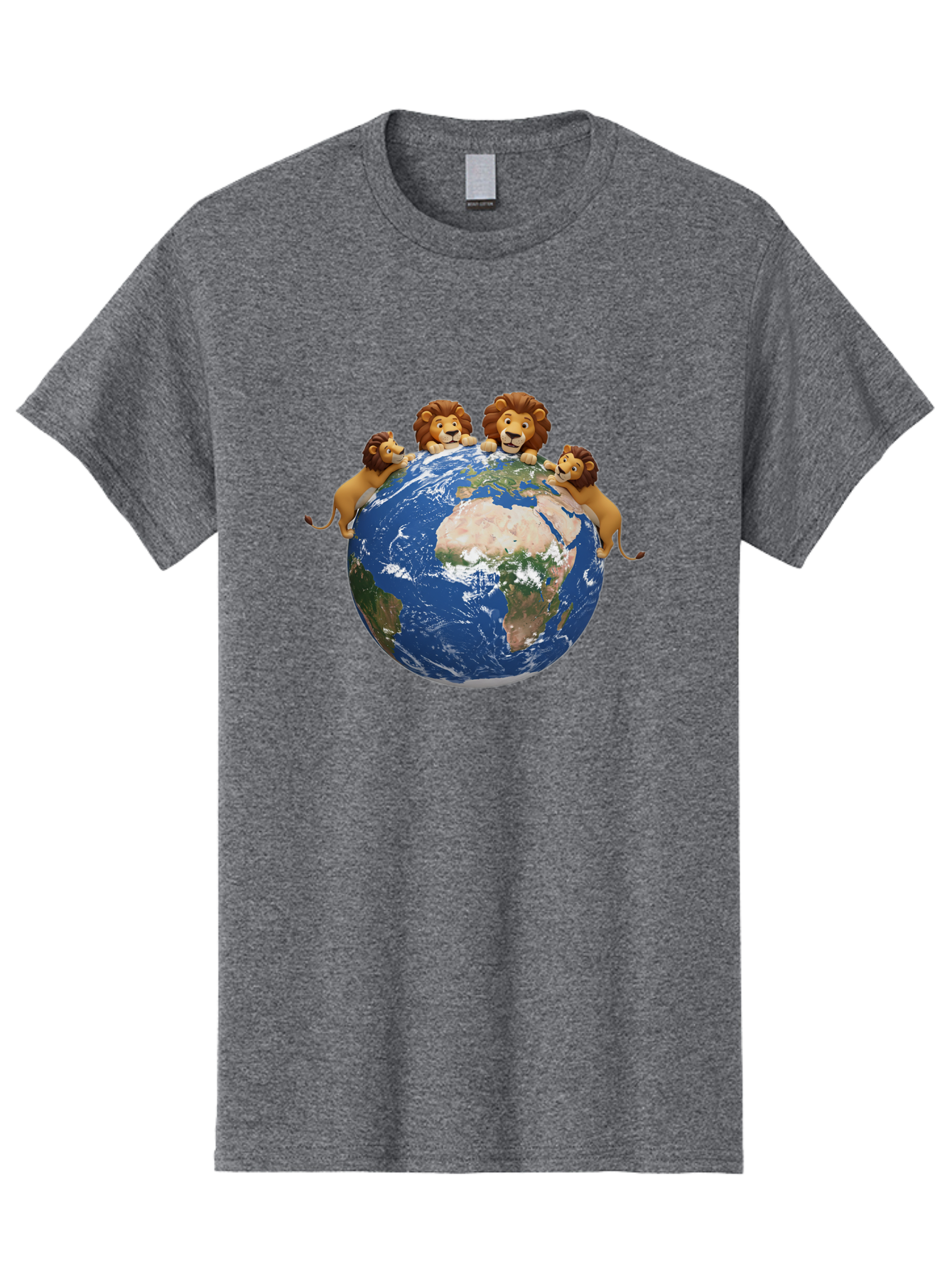 4-Lions-Holding-Globe Men'S Graphic Tee, 100% Cotton, Comfortable Casual Summer Wear, Machine Washable, Lions Holding The World, Global Unity, Conservation Efforts, Wildlife Protection, Earth, Lions Together, Global Awareness Baa056