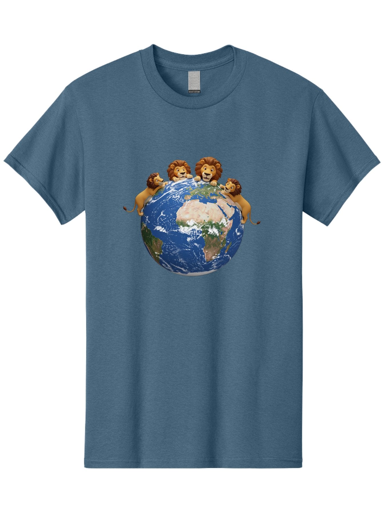 4-Lions-Holding-Globe Men'S Graphic Tee, 100% Cotton, Comfortable Casual Summer Wear, Machine Washable, Lions Holding The World, Global Unity, Conservation Efforts, Wildlife Protection, Earth, Lions Together, Global Awareness Baa056 4