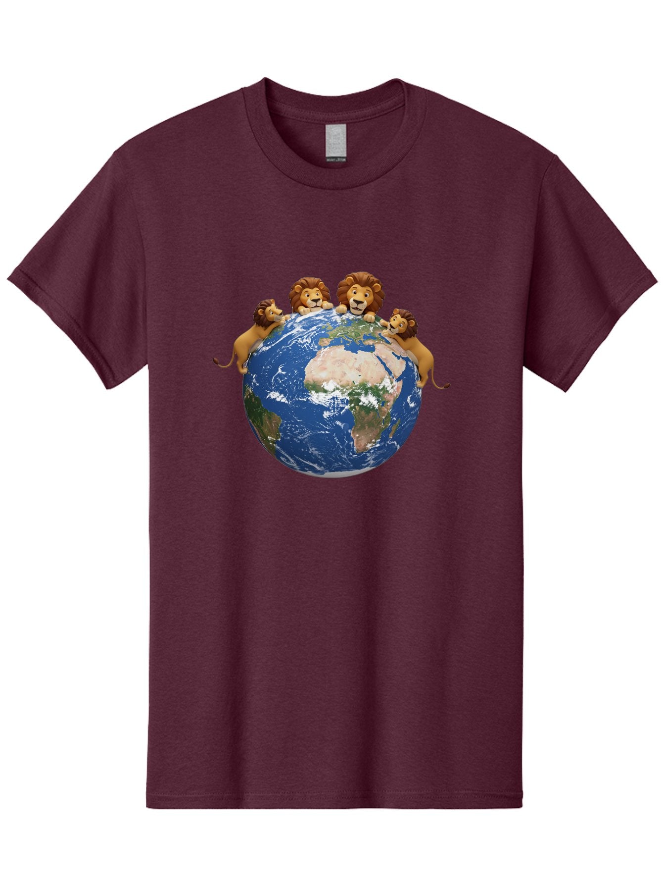 4-Lions-Holding-Globe Men'S Graphic Tee, 100% Cotton, Comfortable Casual Summer Wear, Machine Washable, Lions Holding The World, Global Unity, Conservation Efforts, Wildlife Protection, Earth, Lions Together, Global Awareness Baa056 7