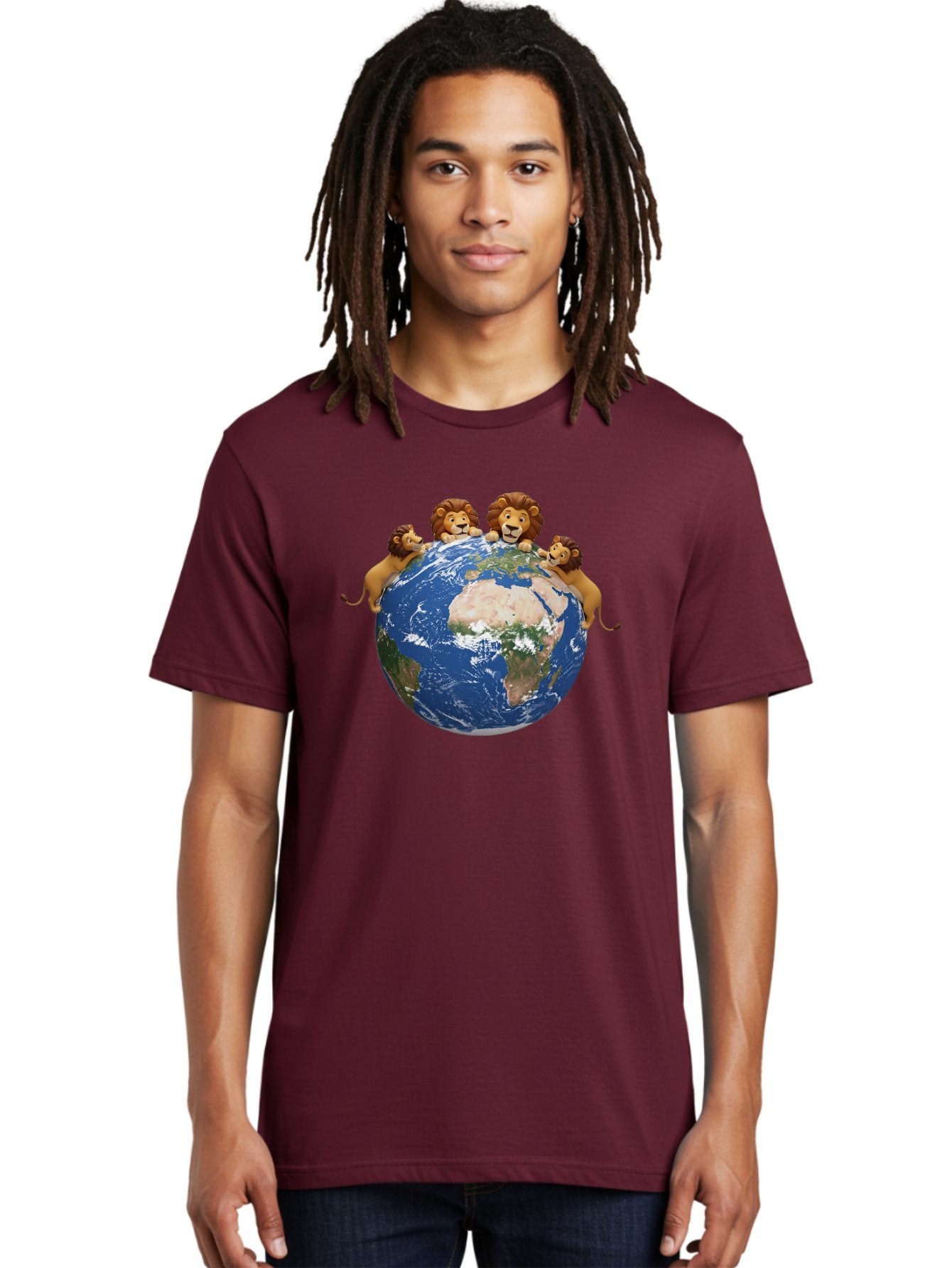 4-Lions-Holding-Globe Men'S Graphic Tee, 100% Cotton, Comfortable Casual Summer Wear, Machine Washable, Lions Holding The World, Global Unity, Conservation Efforts, Wildlife Protection, Earth, Lions Together, Global Awareness Baa056 16