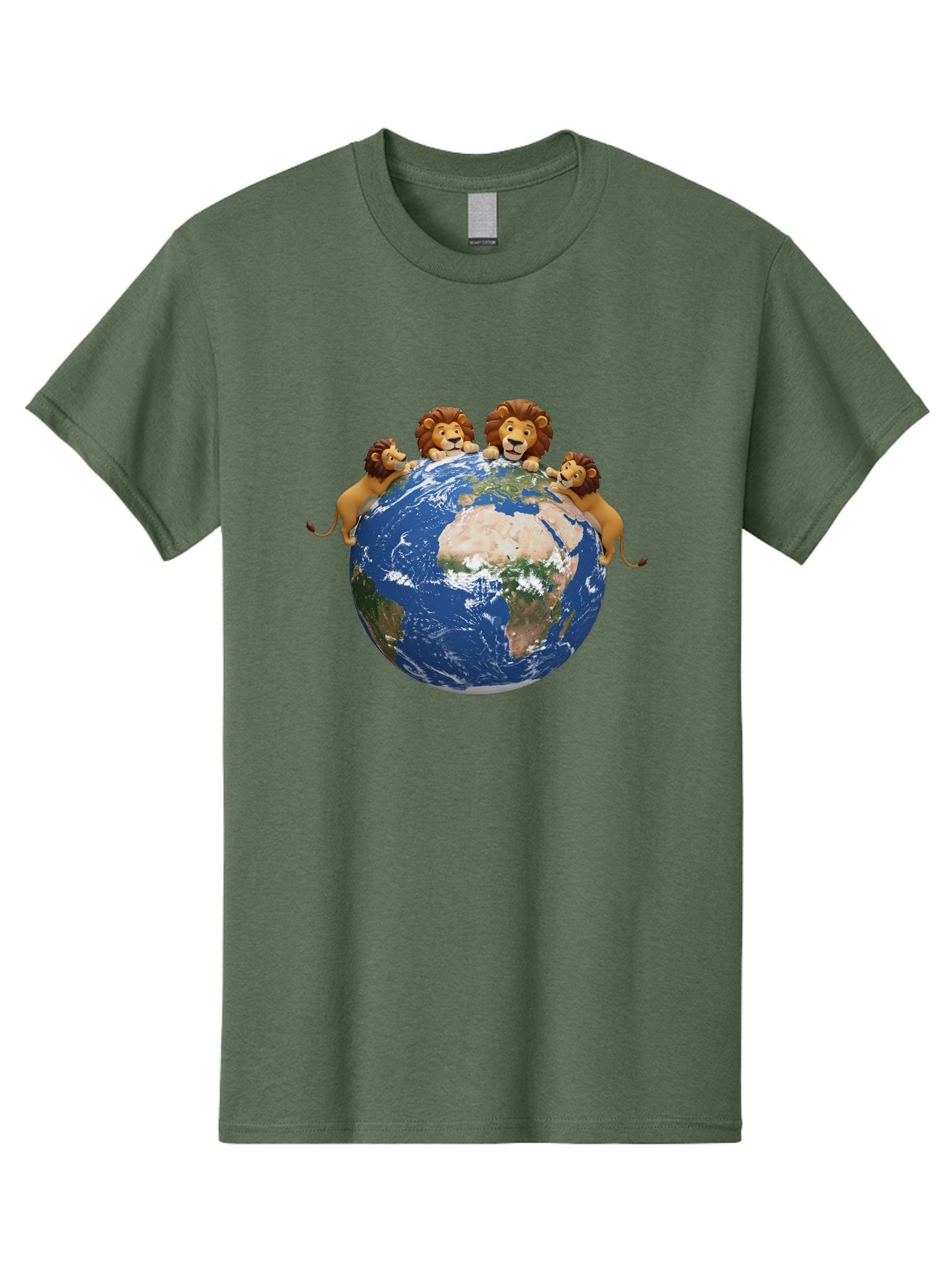 4-Lions-Holding-Globe Men'S Graphic Tee, 100% Cotton, Comfortable Casual Summer Wear, Machine Washable, Lions Holding The World, Global Unity, Conservation Efforts, Wildlife Protection, Earth, Lions Together, Global Awareness Baa056 14