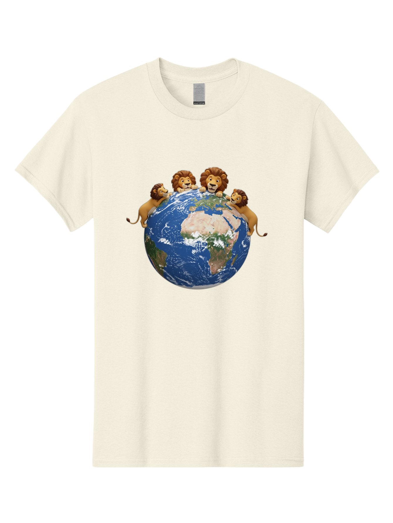 4-Lions-Holding-Globe Men'S Graphic Tee, 100% Cotton, Comfortable Casual Summer Wear, Machine Washable, Lions Holding The World, Global Unity, Conservation Efforts, Wildlife Protection, Earth, Lions Together, Global Awareness Baa056 3