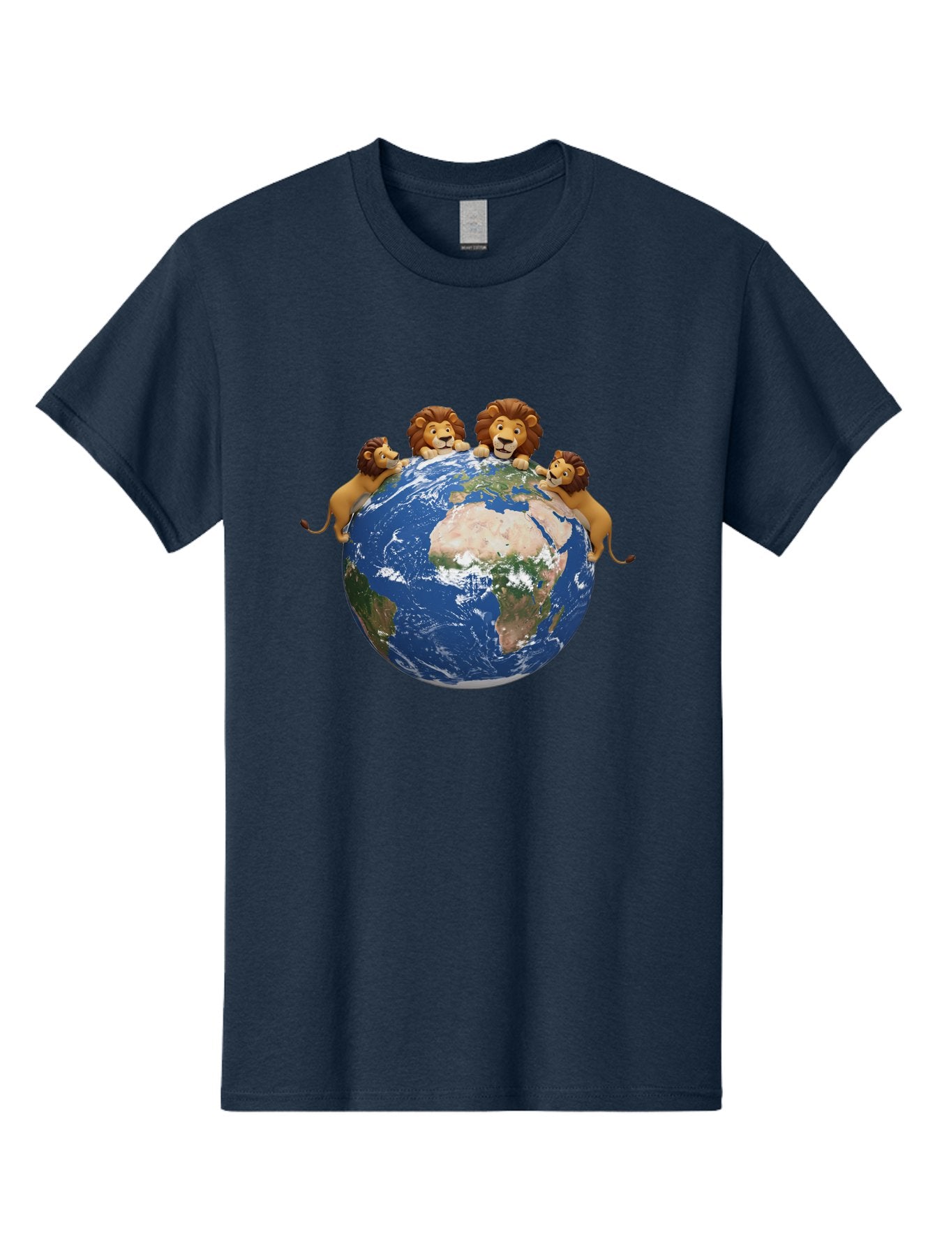 4-Lions-Holding-Globe Men'S Graphic Tee, 100% Cotton, Comfortable Casual Summer Wear, Machine Washable, Lions Holding The World, Global Unity, Conservation Efforts, Wildlife Protection, Earth, Lions Together, Global Awareness Baa056 9
