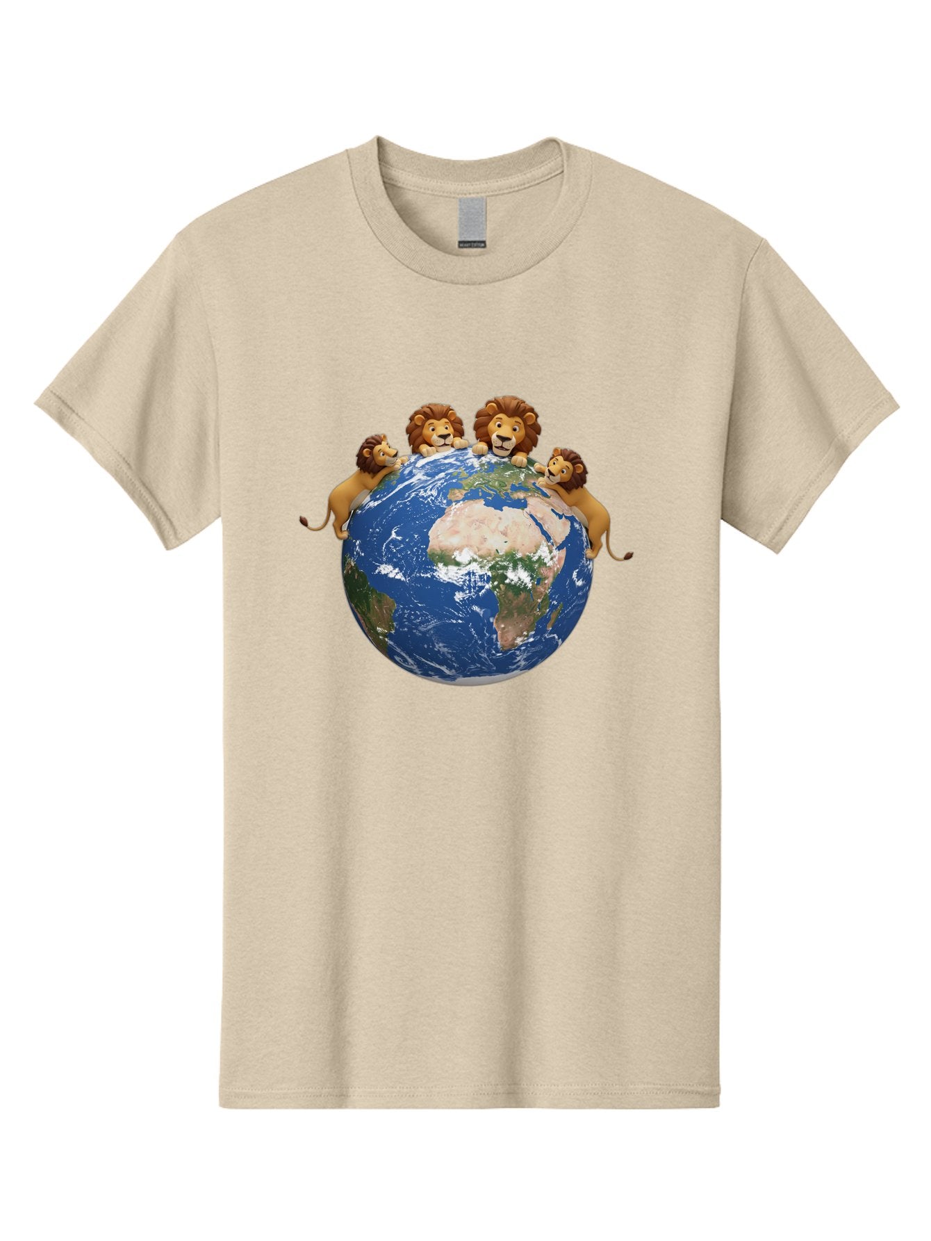 4-Lions-Holding-Globe Men'S Graphic Tee, 100% Cotton, Comfortable Casual Summer Wear, Machine Washable, Lions Holding The World, Global Unity, Conservation Efforts, Wildlife Protection, Earth, Lions Together, Global Awareness Baa056 11