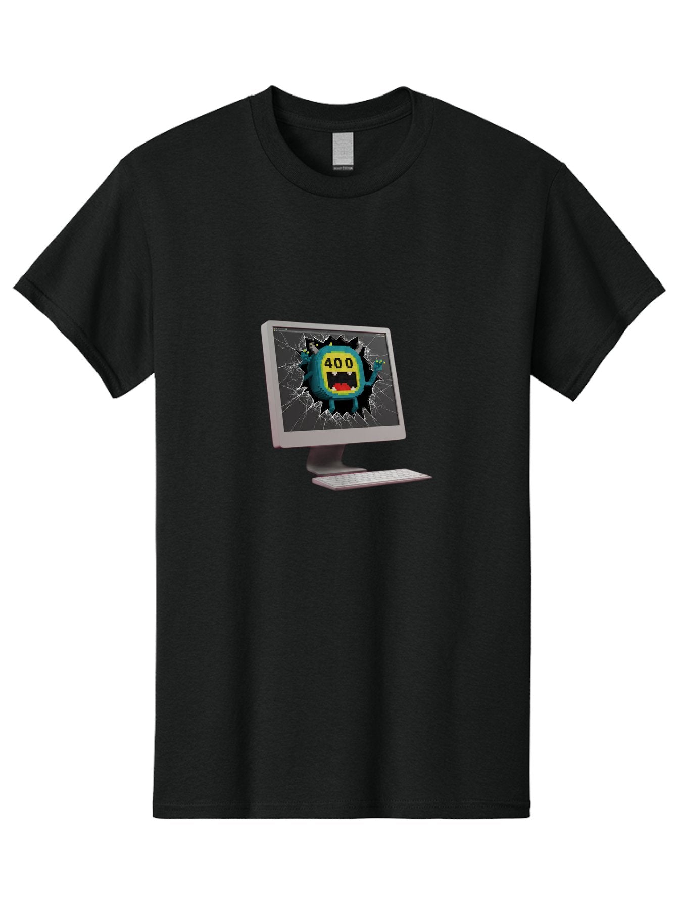 400-Error Men'S Graphic Tee, 100% Cotton, Comfortable Casual Summer Wear, Machine Washable, Error Message, Broken Screen, 400 Bad Request, Cartoon Monster, Cracked Glass, Digital Glitch, Frustrated User, Humorous Illustration, Baa057 7