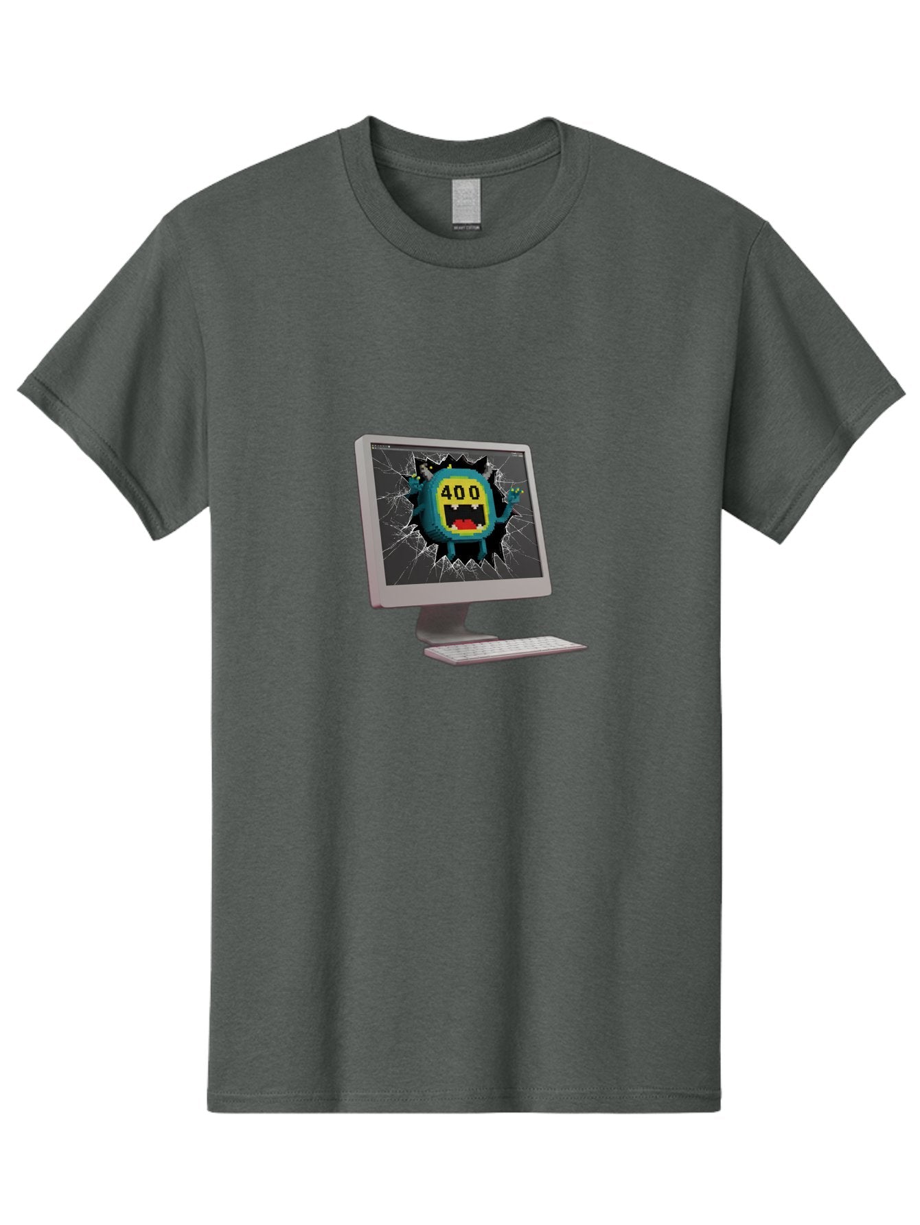 400-Error Men'S Graphic Tee, 100% Cotton, Comfortable Casual Summer Wear, Machine Washable, Error Message, Broken Screen, 400 Bad Request, Cartoon Monster, Cracked Glass, Digital Glitch, Frustrated User, Humorous Illustration, Baa057 11