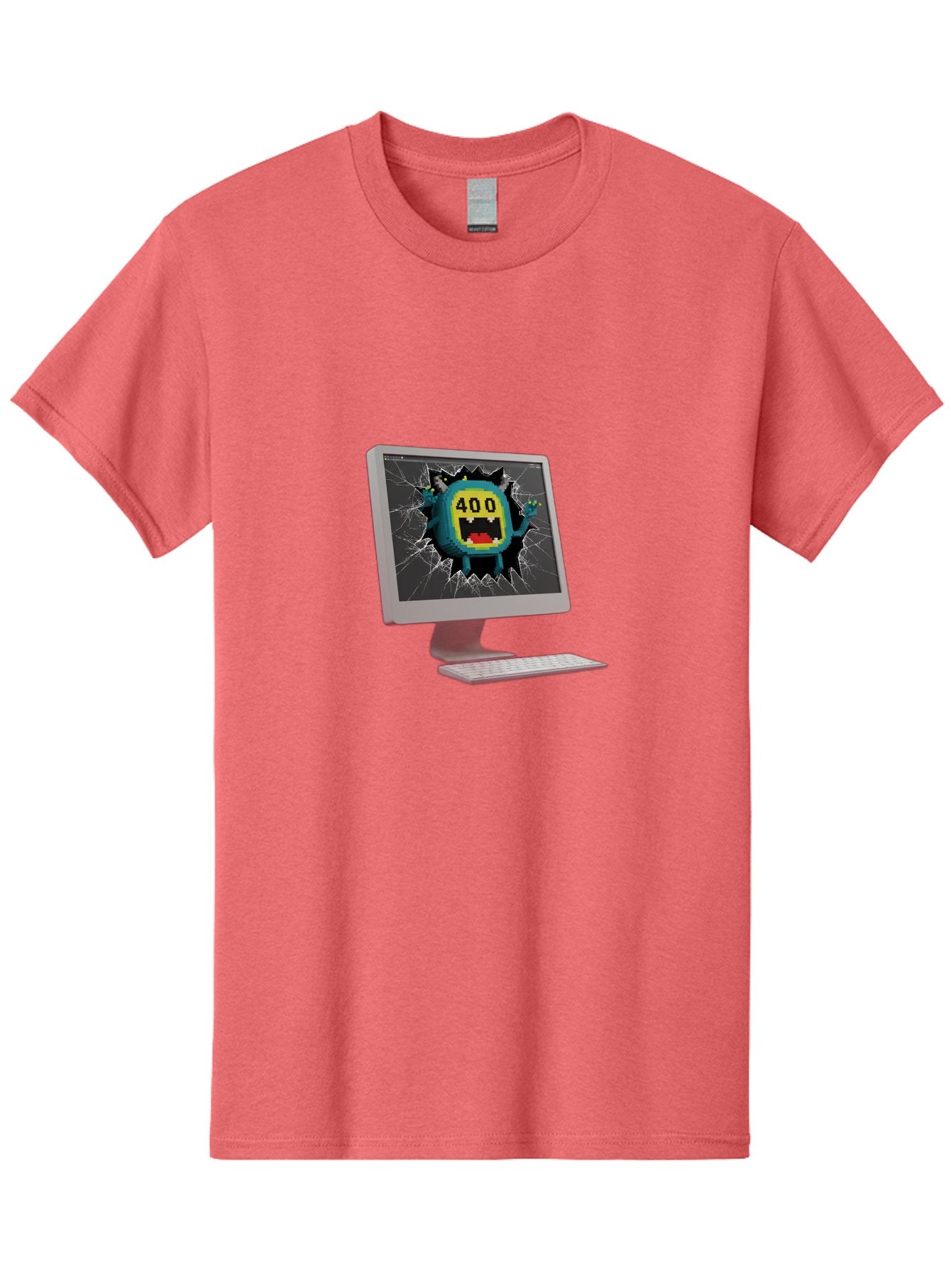 400-Error Men'S Graphic Tee, 100% Cotton, Comfortable Casual Summer Wear, Machine Washable, Error Message, Broken Screen, 400 Bad Request, Cartoon Monster, Cracked Glass, Digital Glitch, Frustrated User, Humorous Illustration, Baa057 5
