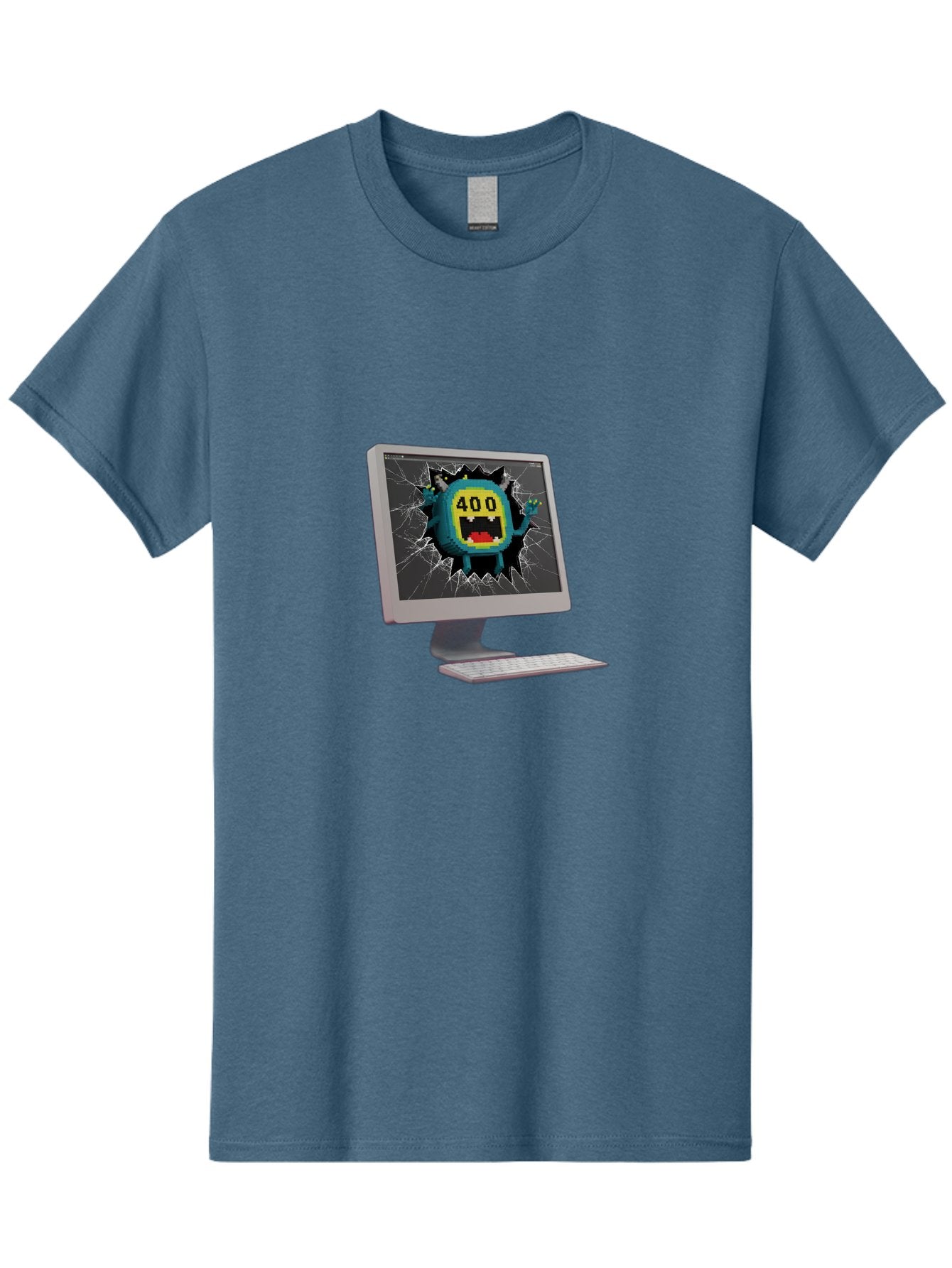 400-Error Men'S Graphic Tee, 100% Cotton, Comfortable Casual Summer Wear, Machine Washable, Error Message, Broken Screen, 400 Bad Request, Cartoon Monster, Cracked Glass, Digital Glitch, Frustrated User, Humorous Illustration, Baa057 15