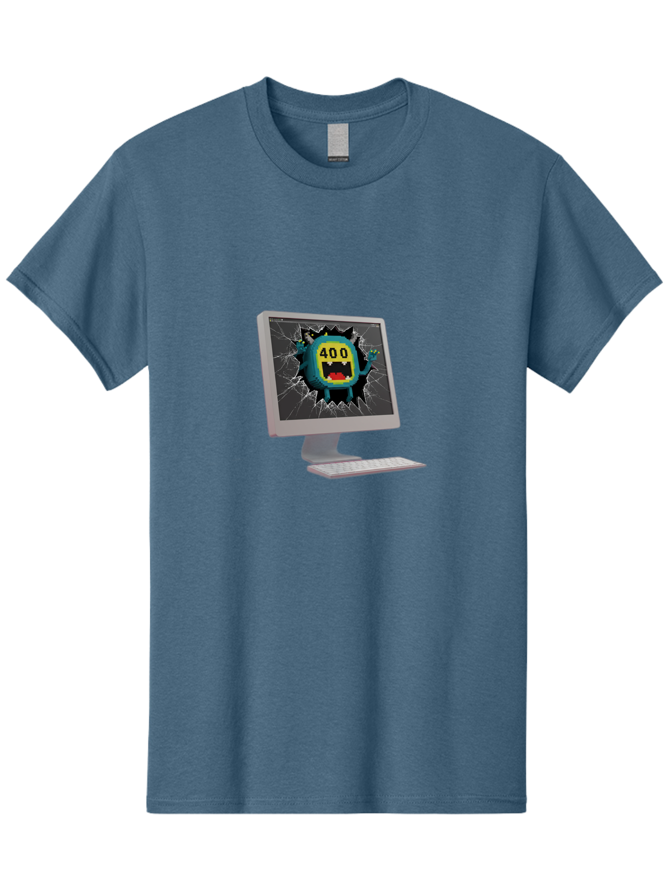 400-Error Men'S Graphic Tee, 100% Cotton, Comfortable Casual Summer Wear, Machine Washable, Error Message, Broken Screen, 400 Bad Request, Cartoon Monster, Cracked Glass, Digital Glitch, Frustrated User, Humorous Illustration, Baa057