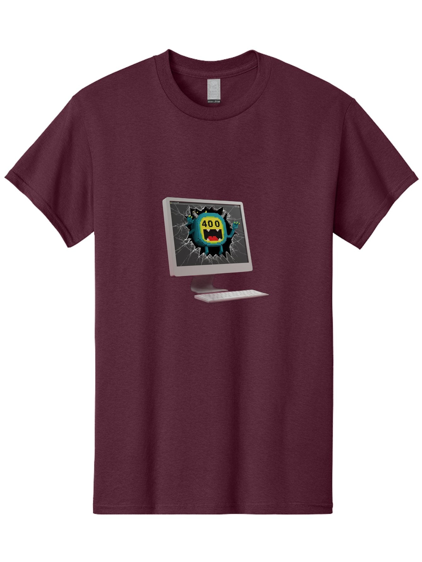 400-Error Men'S Graphic Tee, 100% Cotton, Comfortable Casual Summer Wear, Machine Washable, Error Message, Broken Screen, 400 Bad Request, Cartoon Monster, Cracked Glass, Digital Glitch, Frustrated User, Humorous Illustration, Baa057 4