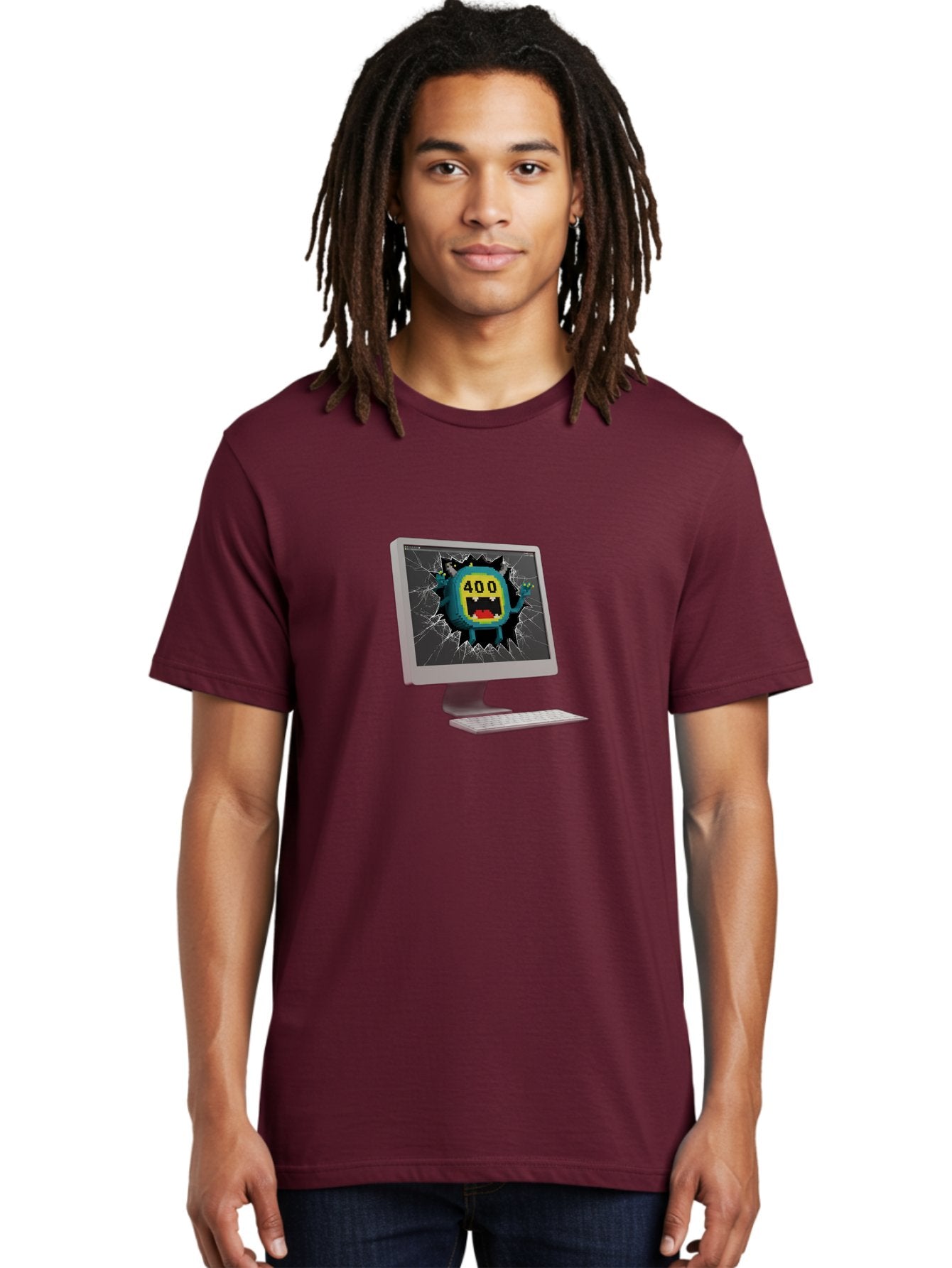 400-Error Men'S Graphic Tee, 100% Cotton, Comfortable Casual Summer Wear, Machine Washable, Error Message, Broken Screen, 400 Bad Request, Cartoon Monster, Cracked Glass, Digital Glitch, Frustrated User, Humorous Illustration, Baa057 18