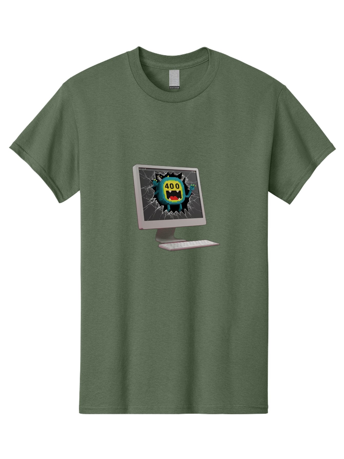 400-Error Men'S Graphic Tee, 100% Cotton, Comfortable Casual Summer Wear, Machine Washable, Error Message, Broken Screen, 400 Bad Request, Cartoon Monster, Cracked Glass, Digital Glitch, Frustrated User, Humorous Illustration, Baa057 8