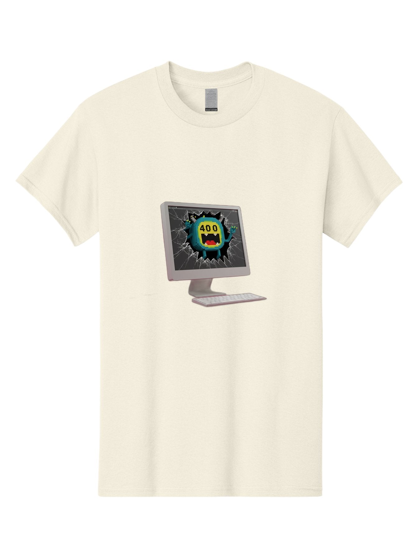400-Error Men'S Graphic Tee, 100% Cotton, Comfortable Casual Summer Wear, Machine Washable, Error Message, Broken Screen, 400 Bad Request, Cartoon Monster, Cracked Glass, Digital Glitch, Frustrated User, Humorous Illustration, Baa057 12