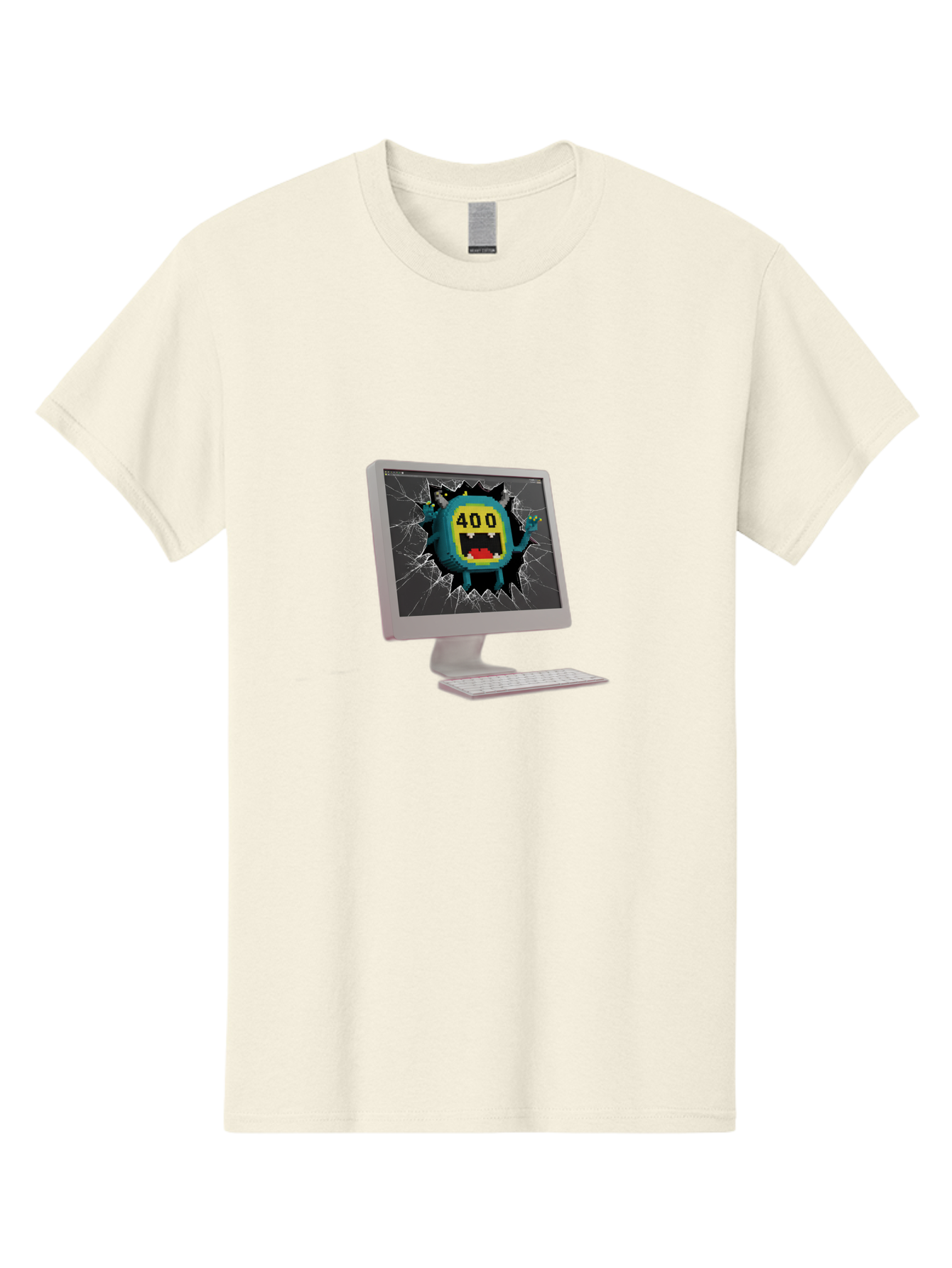 400-Error Men'S Graphic Tee, 100% Cotton, Comfortable Casual Summer Wear, Machine Washable, Error Message, Broken Screen, 400 Bad Request, Cartoon Monster, Cracked Glass, Digital Glitch, Frustrated User, Humorous Illustration, Baa057 5