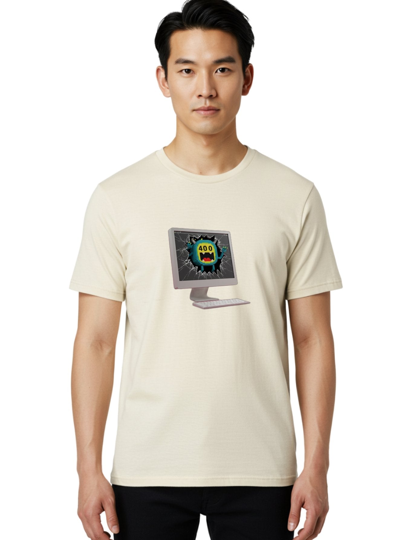 400-Error Men'S Graphic Tee, 100% Cotton, Comfortable Casual Summer Wear, Machine Washable, Error Message, Broken Screen, 400 Bad Request, Cartoon Monster, Cracked Glass, Digital Glitch, Frustrated User, Humorous Illustration, Baa057 28