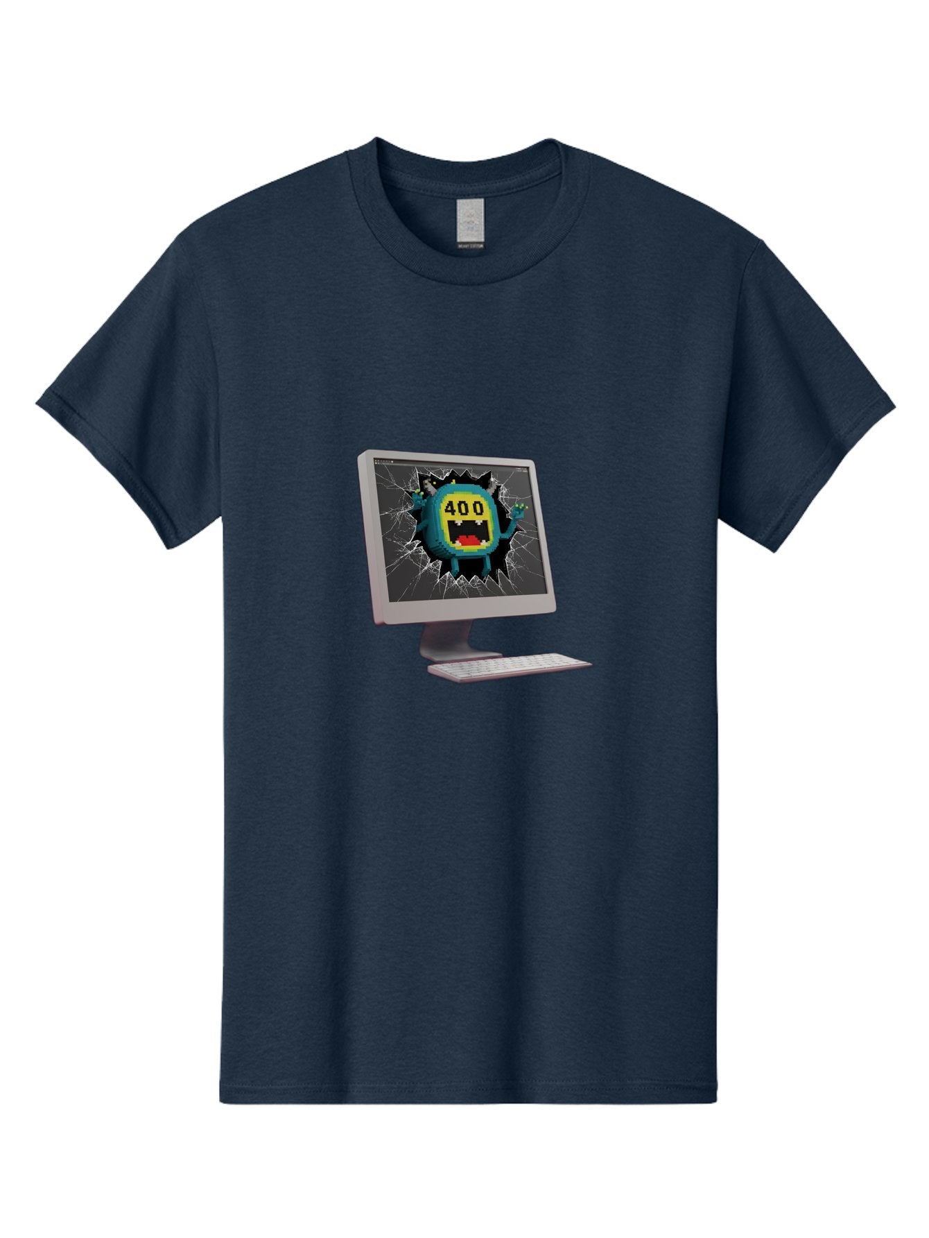 400-Error Men'S Graphic Tee, 100% Cotton, Comfortable Casual Summer Wear, Machine Washable, Error Message, Broken Screen, 400 Bad Request, Cartoon Monster, Cracked Glass, Digital Glitch, Frustrated User, Humorous Illustration, Baa057 9