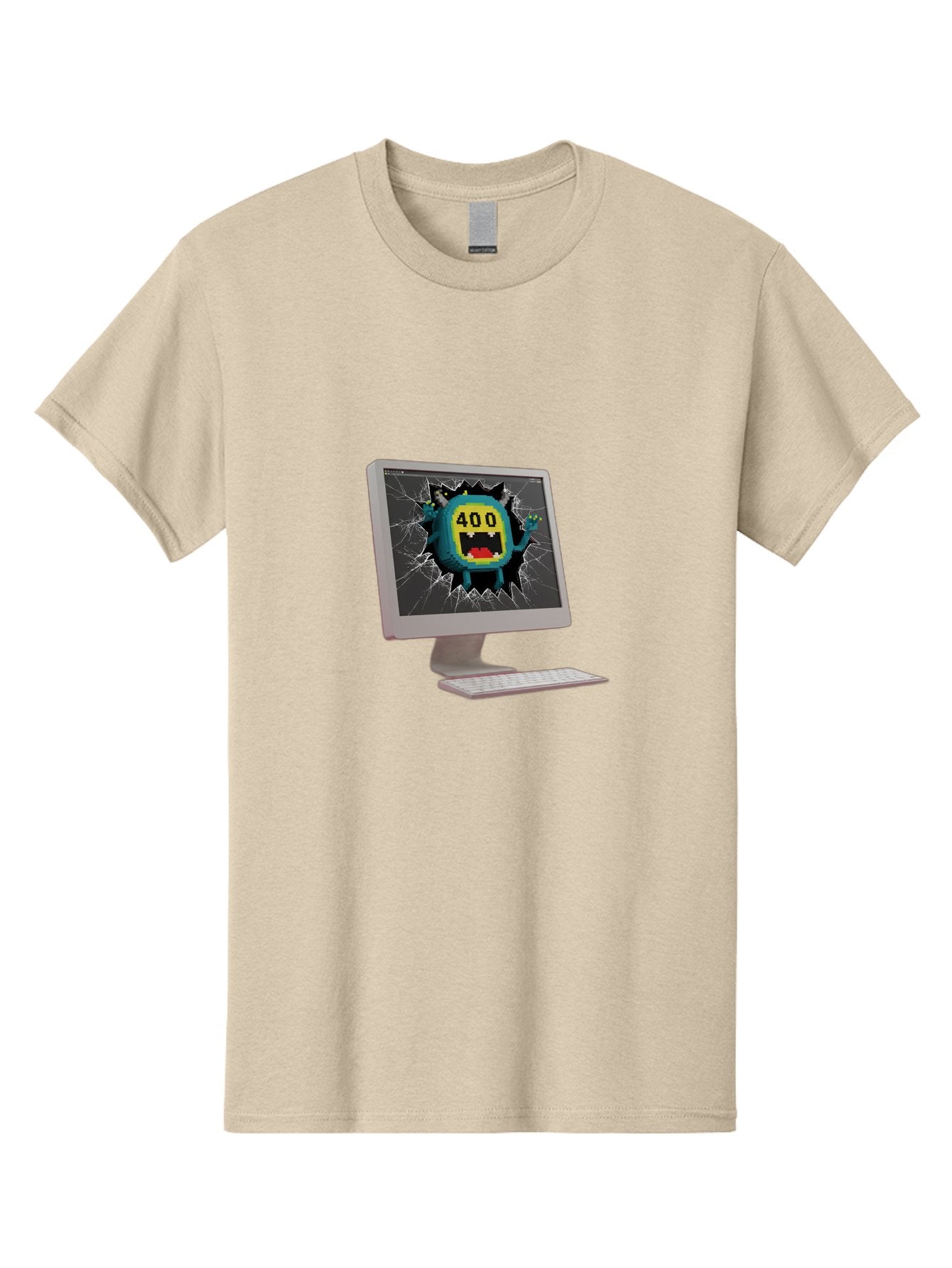 400-Error Men'S Graphic Tee, 100% Cotton, Comfortable Casual Summer Wear, Machine Washable, Error Message, Broken Screen, 400 Bad Request, Cartoon Monster, Cracked Glass, Digital Glitch, Frustrated User, Humorous Illustration, Baa057 3