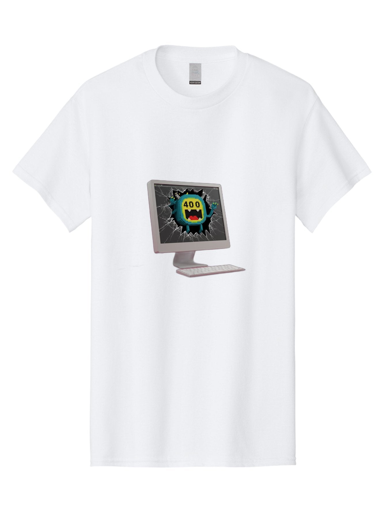 400-Error Men'S Graphic Tee, 100% Cotton, Comfortable Casual Summer Wear, Machine Washable, Error Message, Broken Screen, 400 Bad Request, Cartoon Monster, Cracked Glass, Digital Glitch, Frustrated User, Humorous Illustration, Baa057