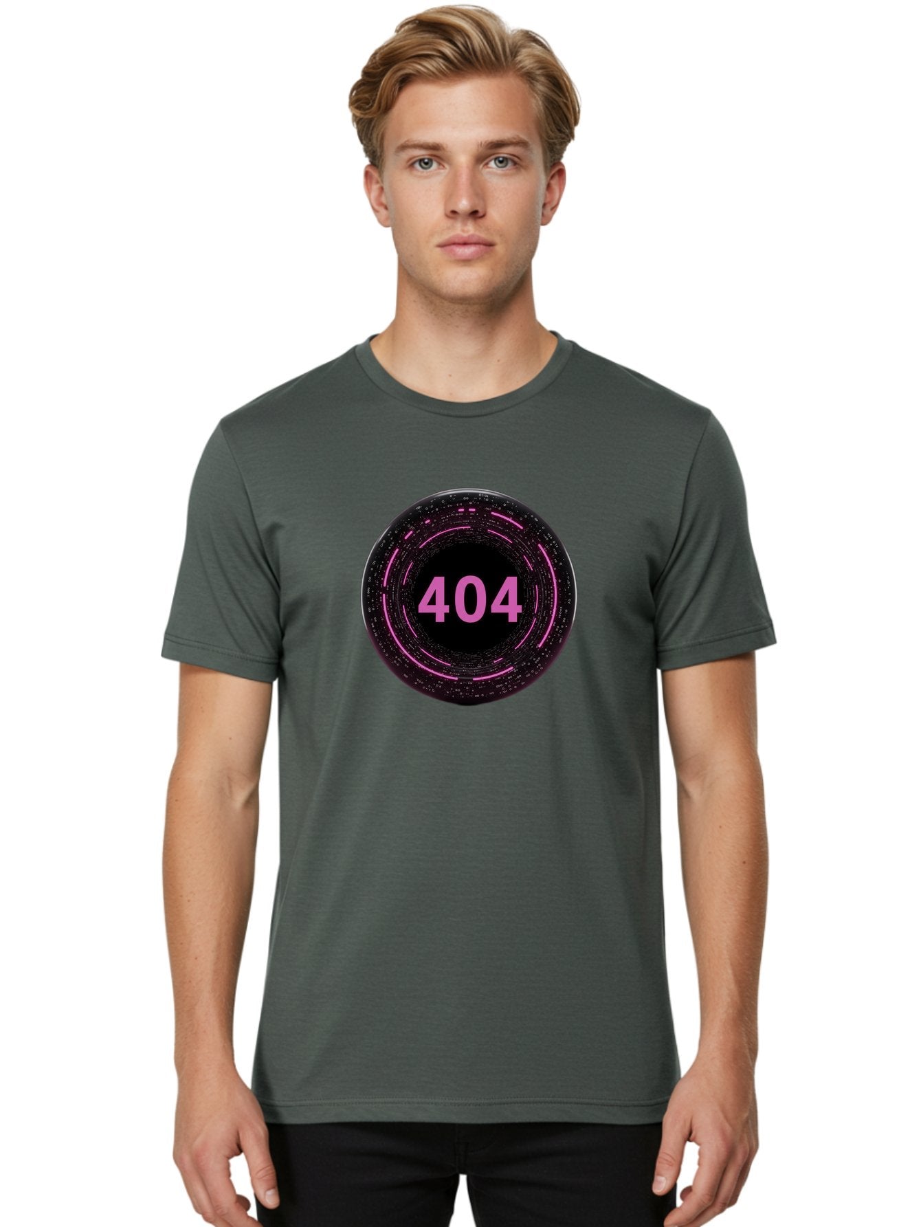 404-3 Men'S Graphic Tee, 100% Cotton, Comfortable Casual Summer Wear, Machine Washable, 404 Error, Page Not Found, Digital Glitch, Pink Neon, Futuristic Design, Cyberpunk Aesthetic, Error Message, Circular Pattern, Binary Code, Website Error Baa060 22