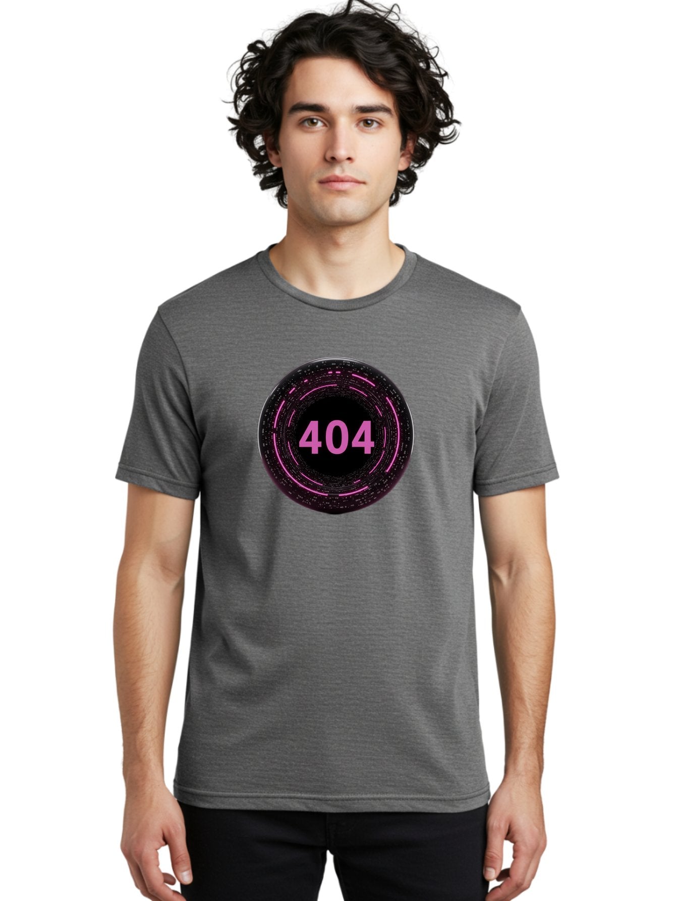 404-3 Men'S Graphic Tee, 100% Cotton, Comfortable Casual Summer Wear, Machine Washable, 404 Error, Page Not Found, Digital Glitch, Pink Neon, Futuristic Design, Cyberpunk Aesthetic, Error Message, Circular Pattern, Binary Code, Website Error Baa060 24