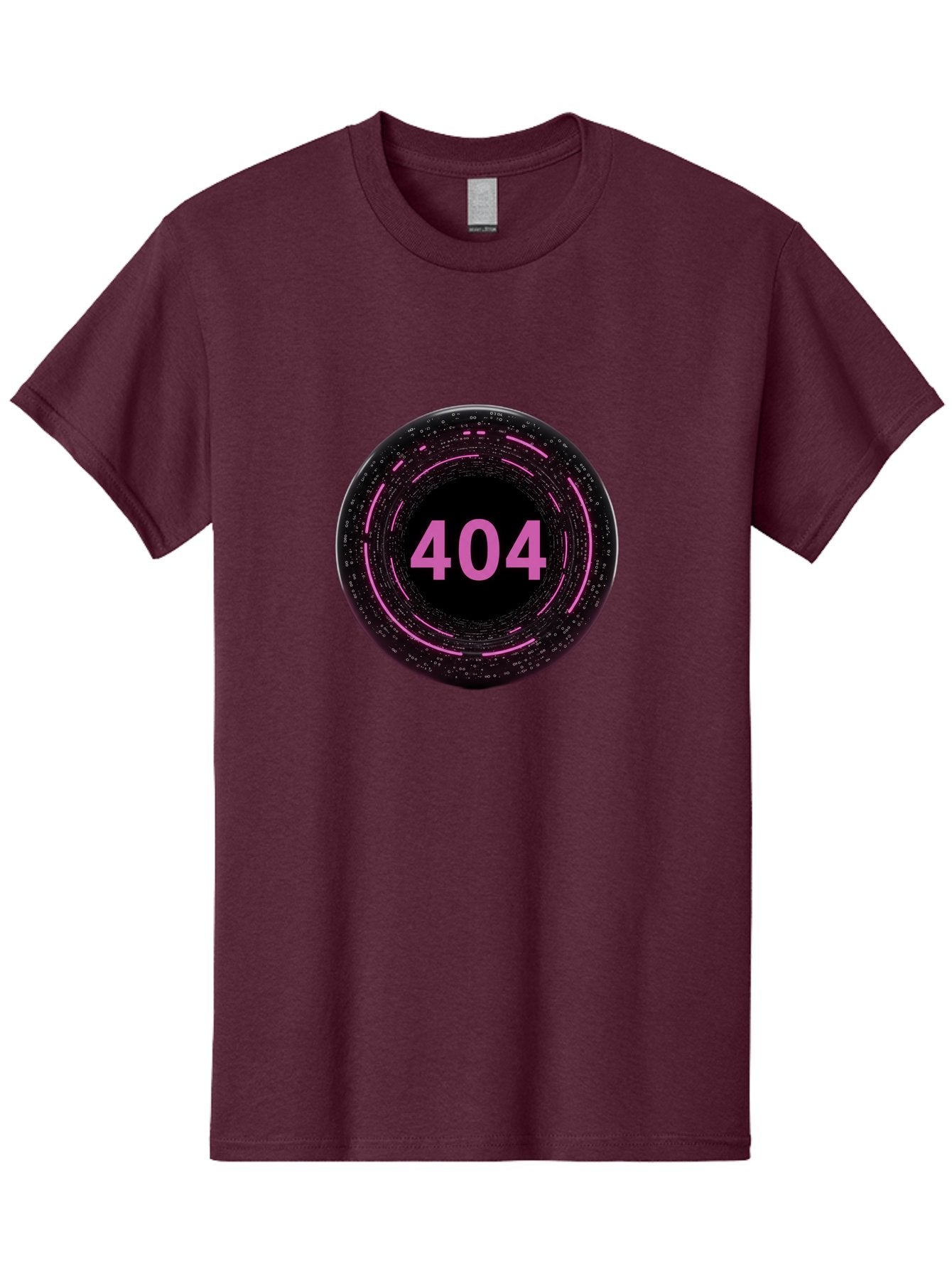 404-3 Men'S Graphic Tee, 100% Cotton, Comfortable Casual Summer Wear, Machine Washable, 404 Error, Page Not Found, Digital Glitch, Pink Neon, Futuristic Design, Cyberpunk Aesthetic, Error Message, Circular Pattern, Binary Code, Website Error Baa060