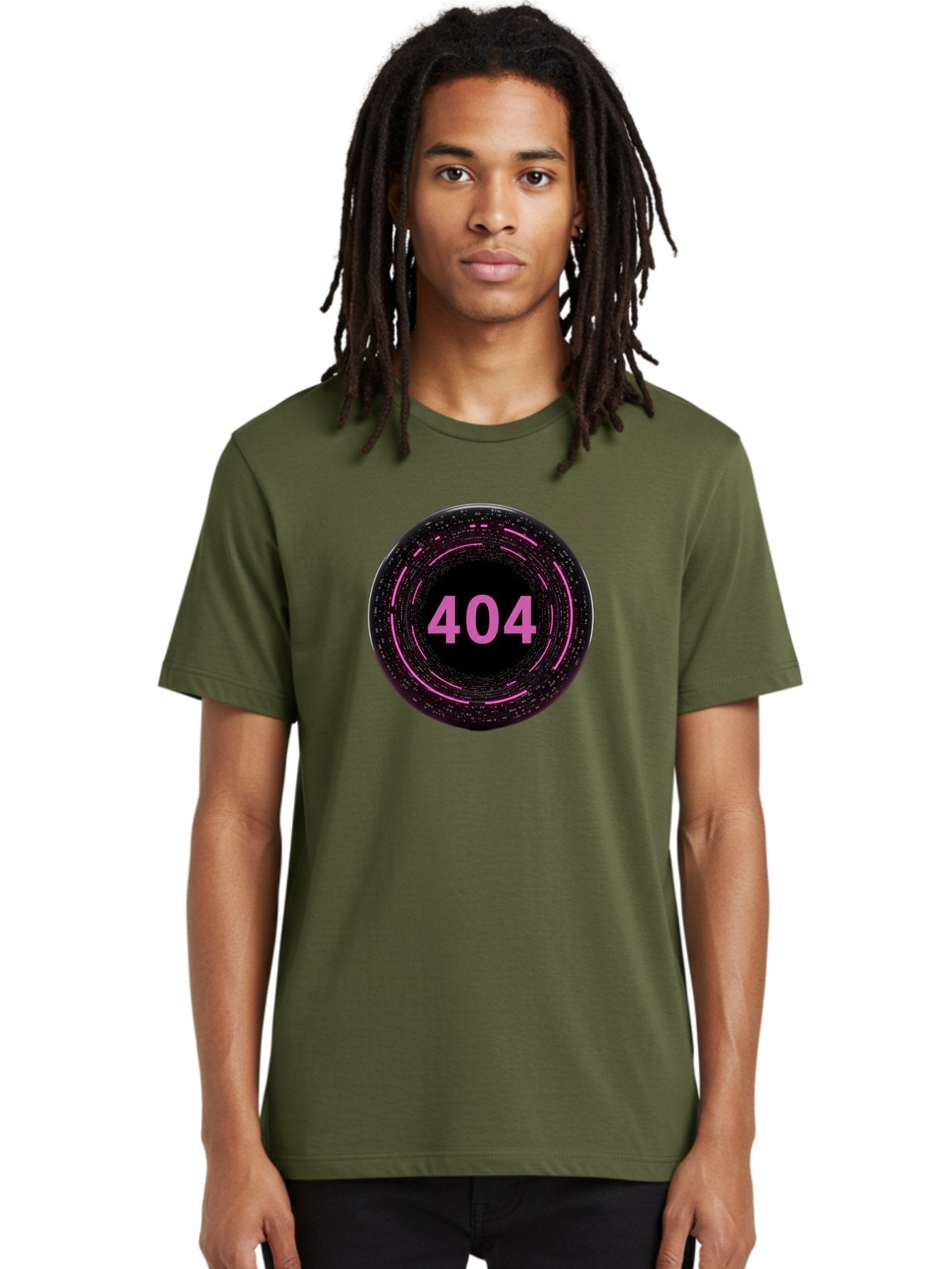 404-3 Men'S Graphic Tee, 100% Cotton, Comfortable Casual Summer Wear, Machine Washable, 404 Error, Page Not Found, Digital Glitch, Pink Neon, Futuristic Design, Cyberpunk Aesthetic, Error Message, Circular Pattern, Binary Code, Website Error Baa060 26