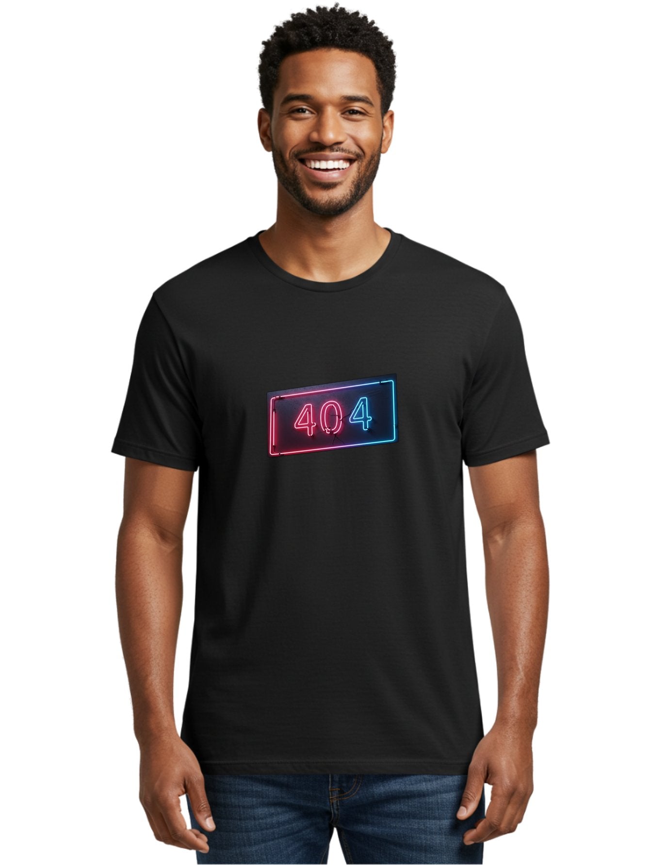 404-4 Men'S Graphic Tee, 100% Cotton, Comfortable Casual Summer Wear, Machine Washable, 404 Error Sign, Neon Sign, Red And Blue Neon, Glowing Numbers, Page Not Found, Error Message, Digital Signage Baa061 27