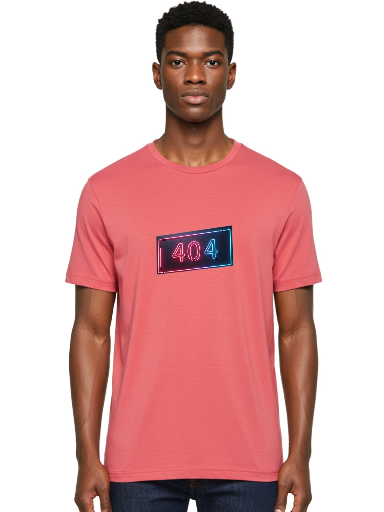 404-4 Men'S Graphic Tee, 100% Cotton, Comfortable Casual Summer Wear, Machine Washable, 404 Error Sign, Neon Sign, Red And Blue Neon, Glowing Numbers, Page Not Found, Error Message, Digital Signage Baa061 28
