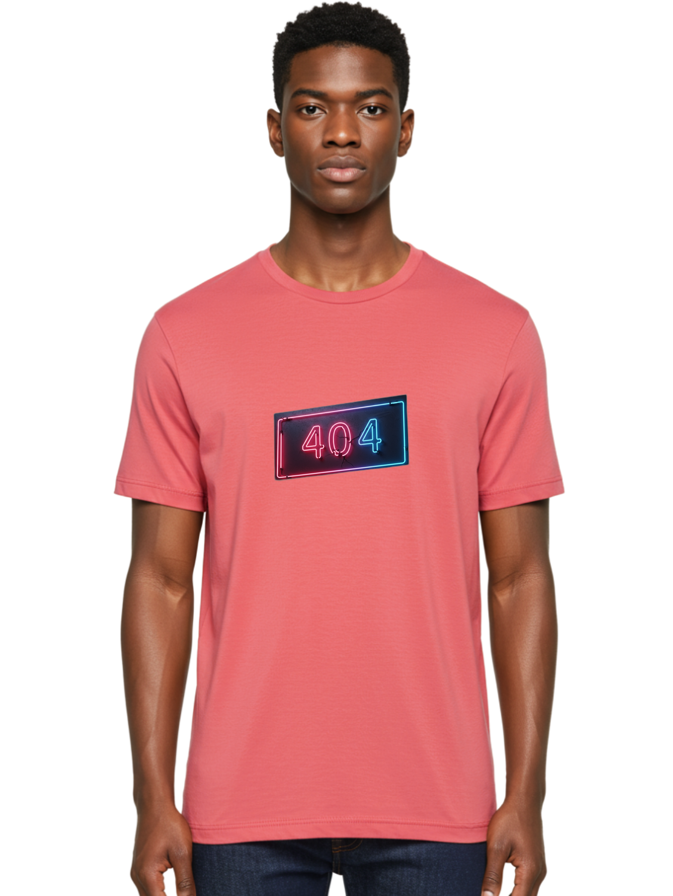 404-4 Men'S Graphic Tee, 100% Cotton, Comfortable Casual Summer Wear, Machine Washable, 404 Error Sign, Neon Sign, Red And Blue Neon, Glowing Numbers, Page Not Found, Error Message, Digital Signage Baa061 6