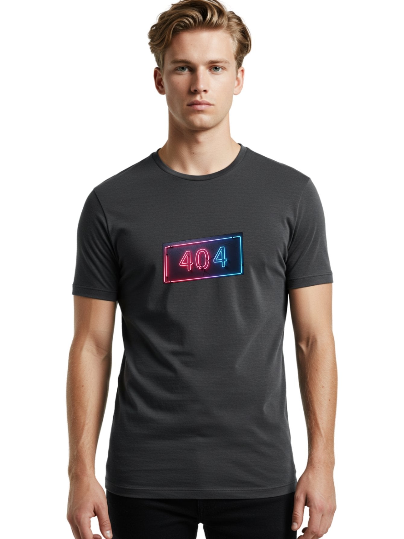 404-4 Men'S Graphic Tee, 100% Cotton, Comfortable Casual Summer Wear, Machine Washable, 404 Error Sign, Neon Sign, Red And Blue Neon, Glowing Numbers, Page Not Found, Error Message, Digital Signage Baa061 21