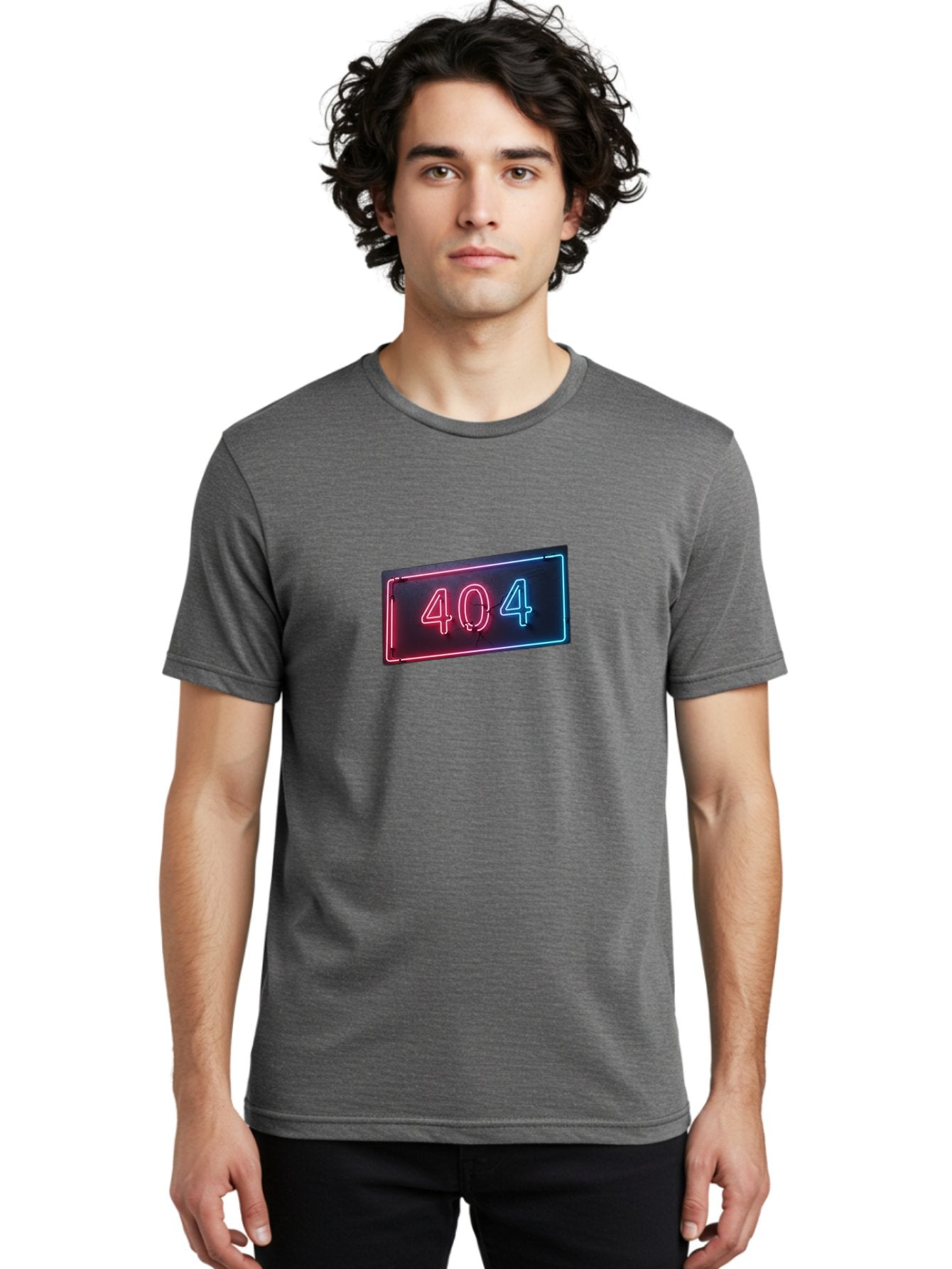 404-4 Men'S Graphic Tee, 100% Cotton, Comfortable Casual Summer Wear, Machine Washable, 404 Error Sign, Neon Sign, Red And Blue Neon, Glowing Numbers, Page Not Found, Error Message, Digital Signage Baa061 18