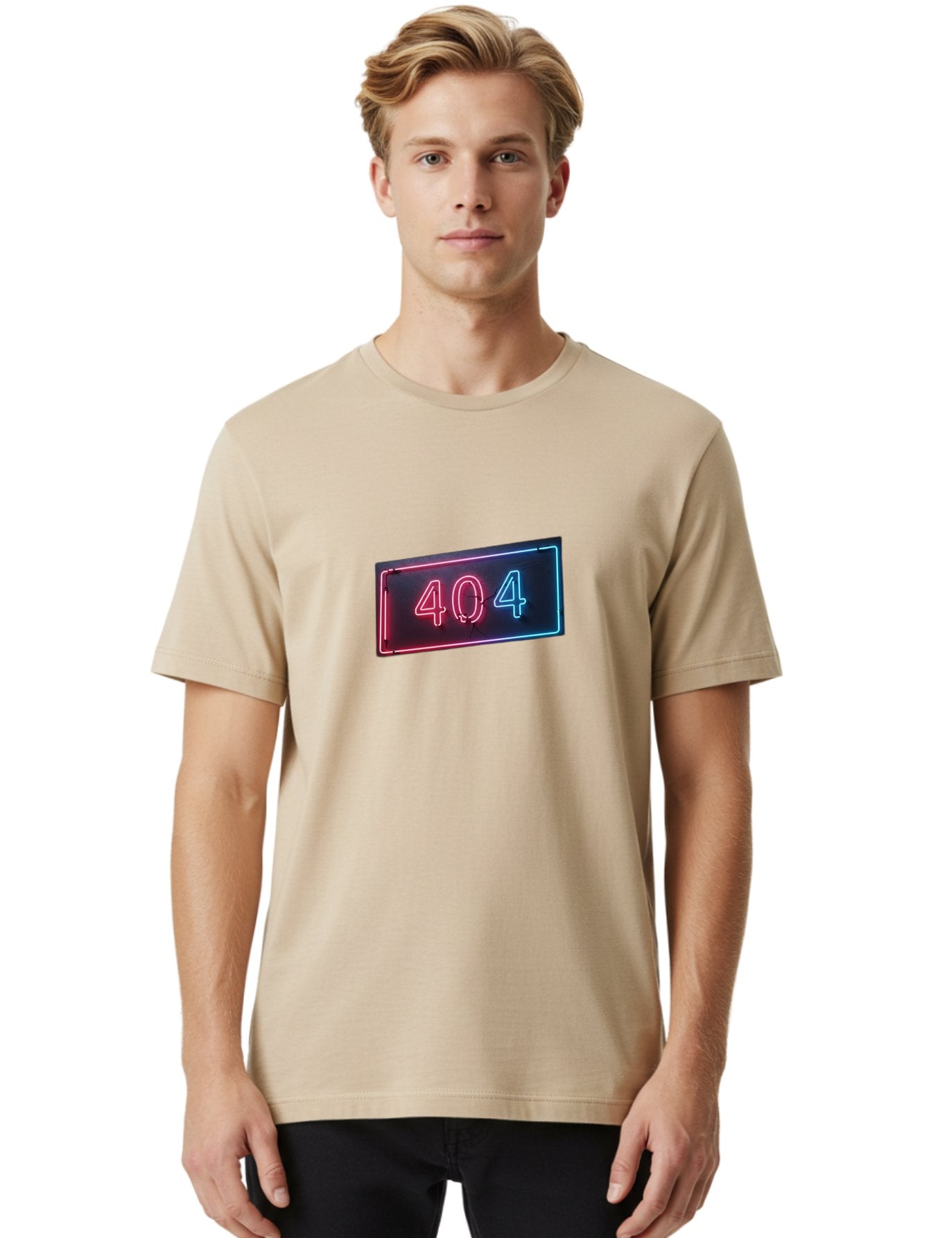 404-4 Men'S Graphic Tee, 100% Cotton, Comfortable Casual Summer Wear, Machine Washable, 404 Error Sign, Neon Sign, Red And Blue Neon, Glowing Numbers, Page Not Found, Error Message, Digital Signage Baa061 17