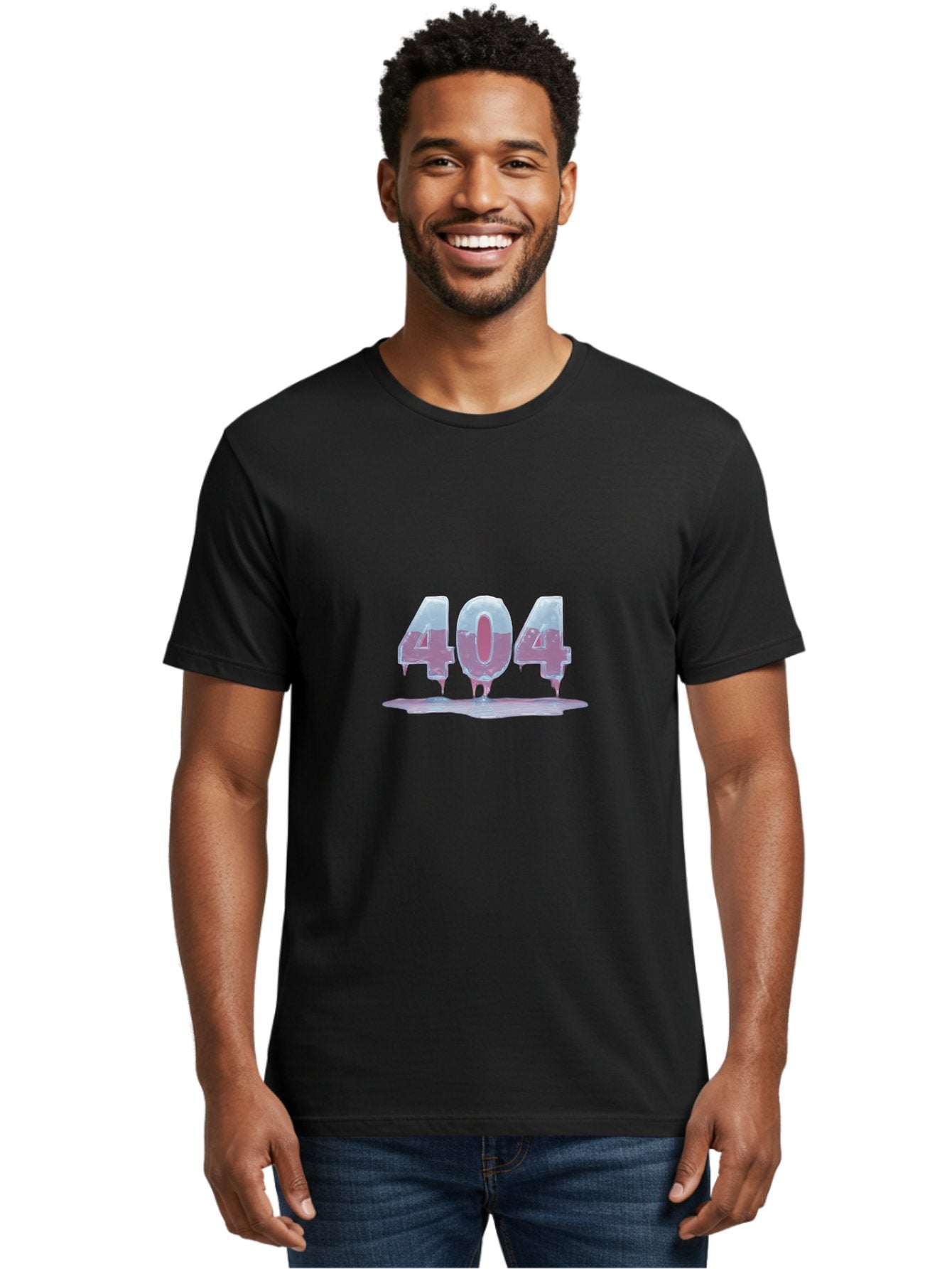404-5 Men'S Graphic Tee, 100% Cotton, Comfortable Casual Summer Wear, Machine Washable, Melting 404 Error, Distorted Numbers, Liquid Effect, Page Not Found, Website Error, Web Design Glitch, Futuristic Font Baa062 19