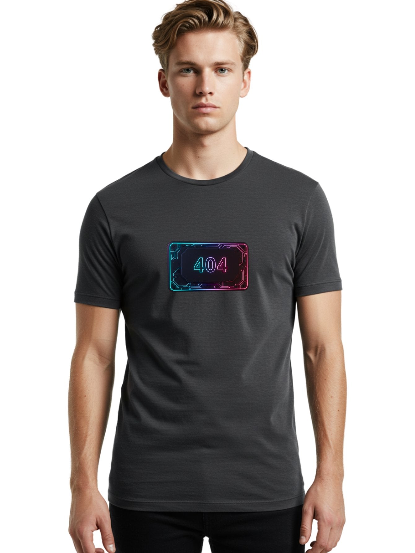 404-8 Men'S Graphic Tee, 100% Cotton, Comfortable Casual Summer Wear, Machine Washable, 404 Error Message, Futuristic Design, Neon Lights, Circuit Board, Error Page, Page Not Found, Tech Glitch, Digital Error Baa065 28
