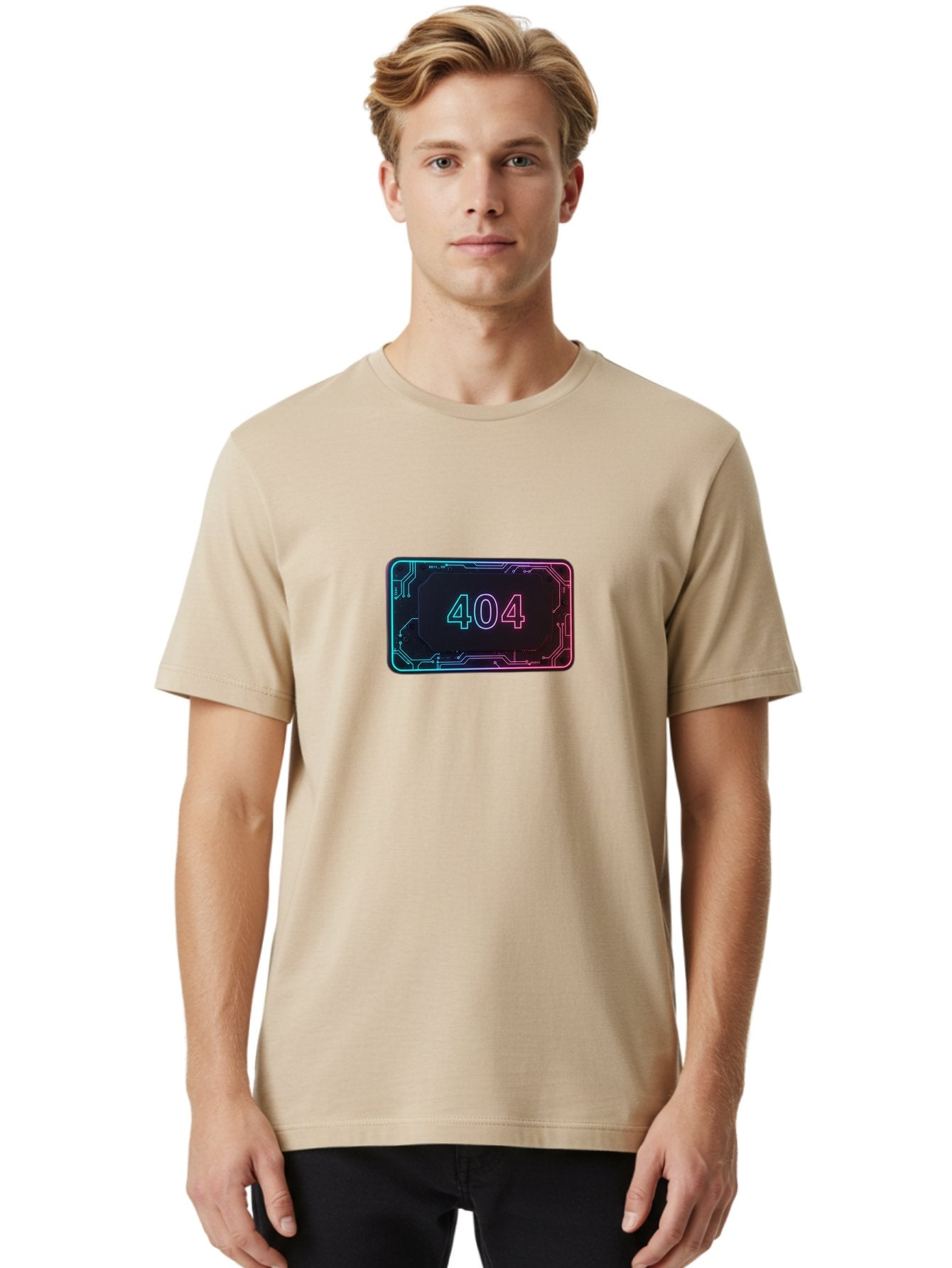 404-8 Men'S Graphic Tee, 100% Cotton, Comfortable Casual Summer Wear, Machine Washable, 404 Error Message, Futuristic Design, Neon Lights, Circuit Board, Error Page, Page Not Found, Tech Glitch, Digital Error Baa065 25