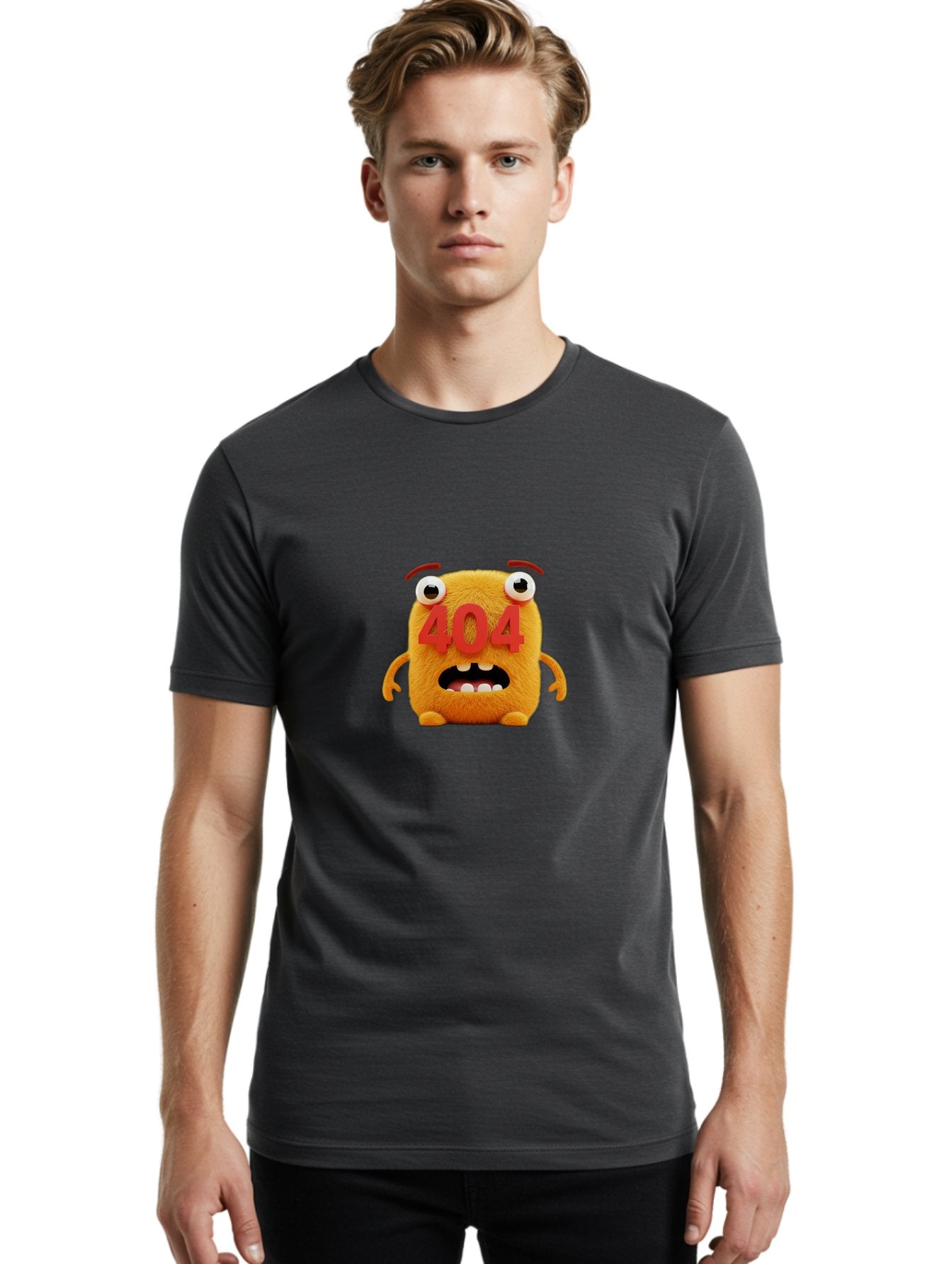 404-Character-1 Men'S Graphic Tee, 100% Cotton, Comfortable Casual Summer Wear, Machine Washable, Error Message, 404 Page Not Found, Cartoon Character, Angry Face, Red Numbers, Fuzzy Texture, Eyeballs Popped Out, Shocked Expression, Baa067 22