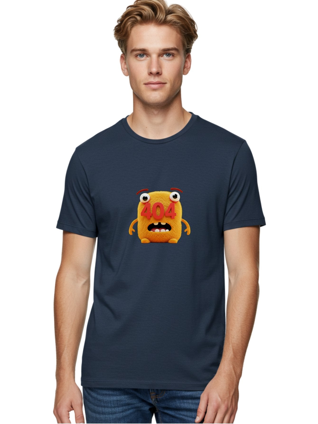 404-Character-1 Men'S Graphic Tee, 100% Cotton, Comfortable Casual Summer Wear, Machine Washable, Error Message, 404 Page Not Found, Cartoon Character, Angry Face, Red Numbers, Fuzzy Texture, Eyeballs Popped Out, Shocked Expression, Baa067 20