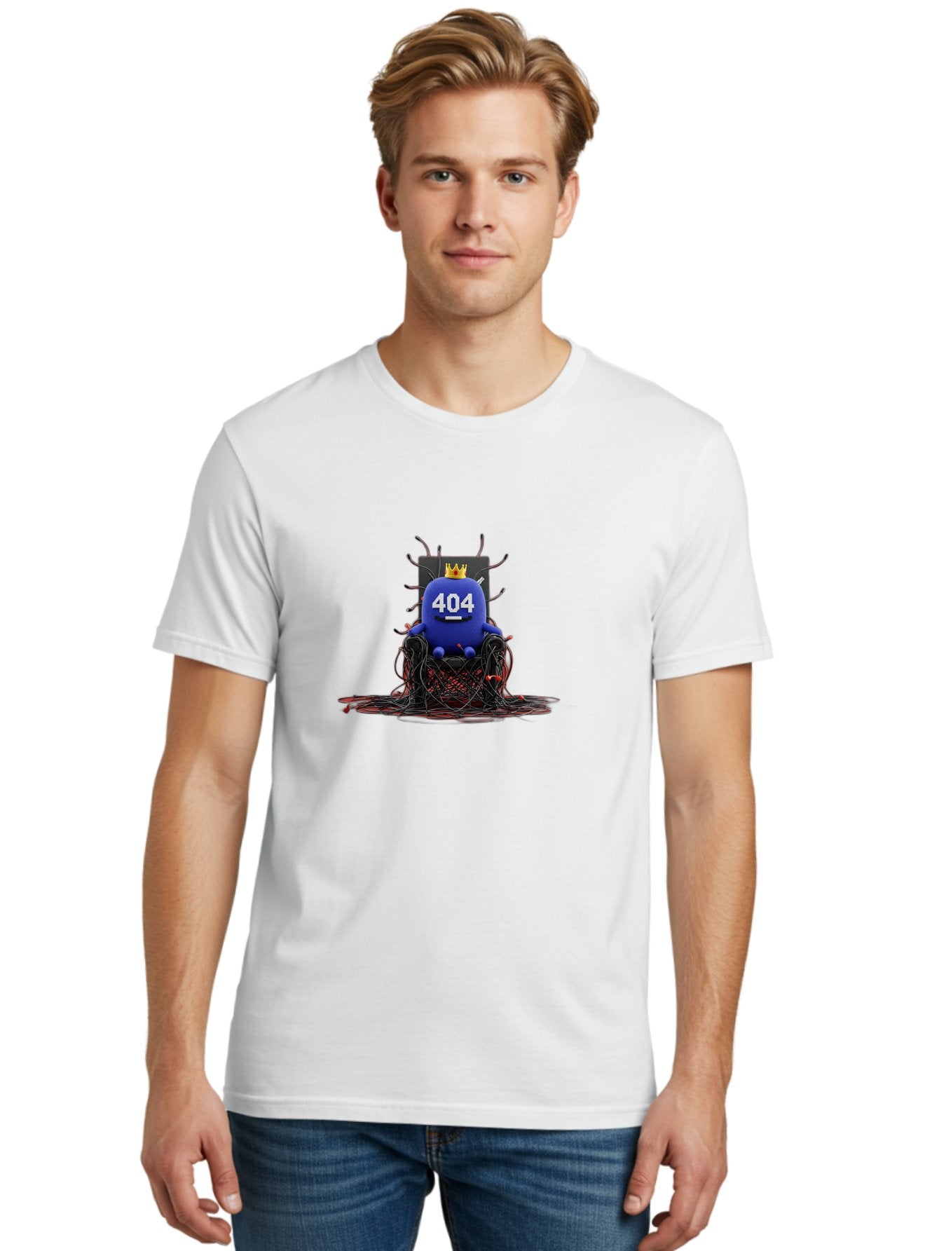 404-Character Men'S Graphic Tee, 100% Cotton, Comfortable Casual Summer Wear, Machine Washable, Error 404, Page Not Found, Broken Links, Digital Chaos, Tangled Wires, Frustrated User, Tech Issue, Online Error Baa068 26