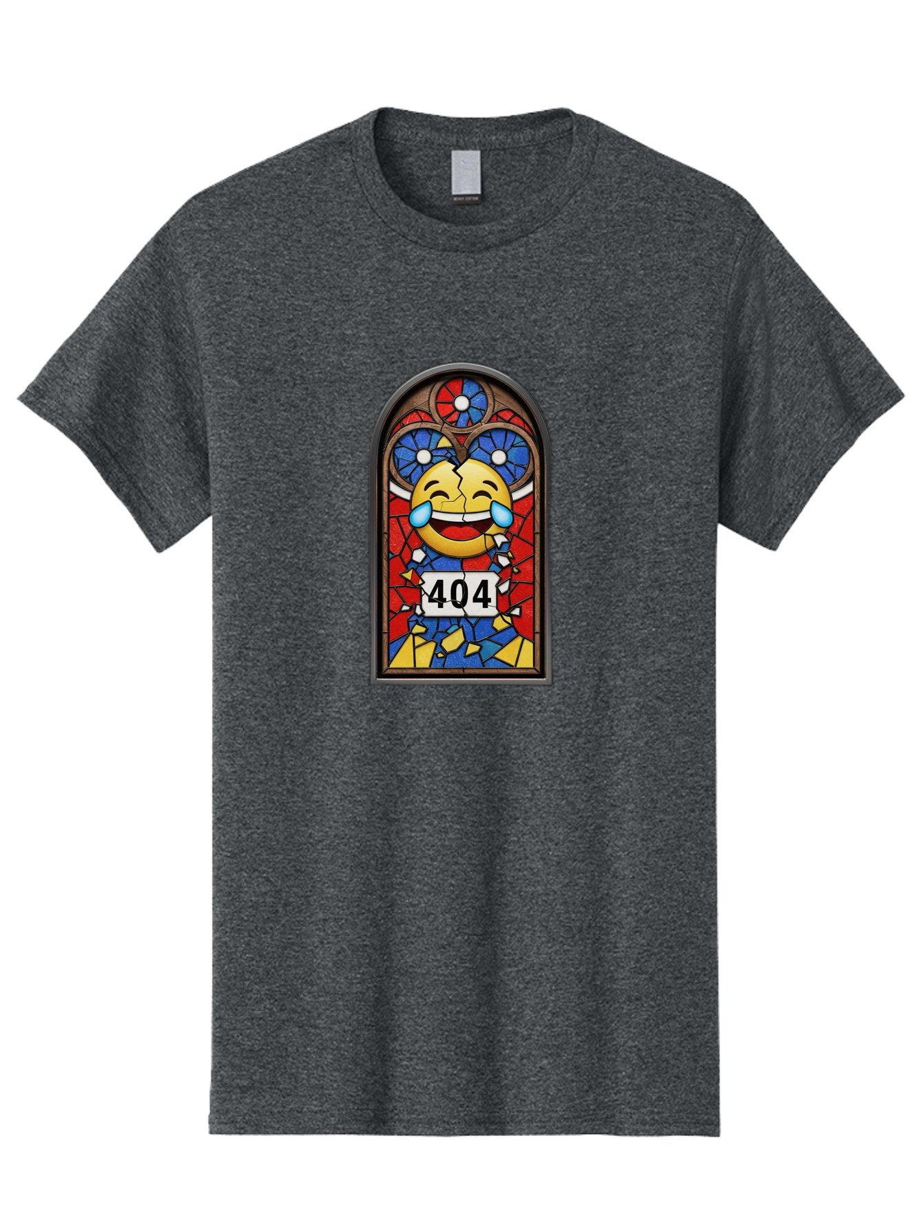 404-Emoji-Stained-Glass Men'S Graphic Tee, 100% Cotton, Comfortable Casual Summer Wear, Machine Washable, Stained Glass Window, Crying Laughing Emoji, Broken Glass, 404 Error, Humorous Design, Playful Art, Digital Illustration, Baa070 15